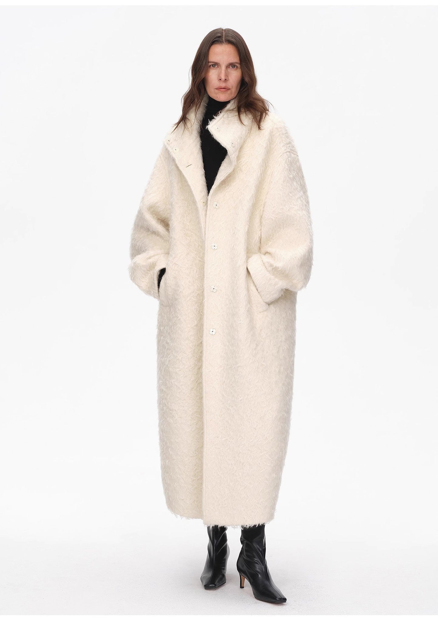 "Song of Snowland"Women's Mohair Wool Stand Collar Coat Autumn and Winter Loose Woolen Coat
