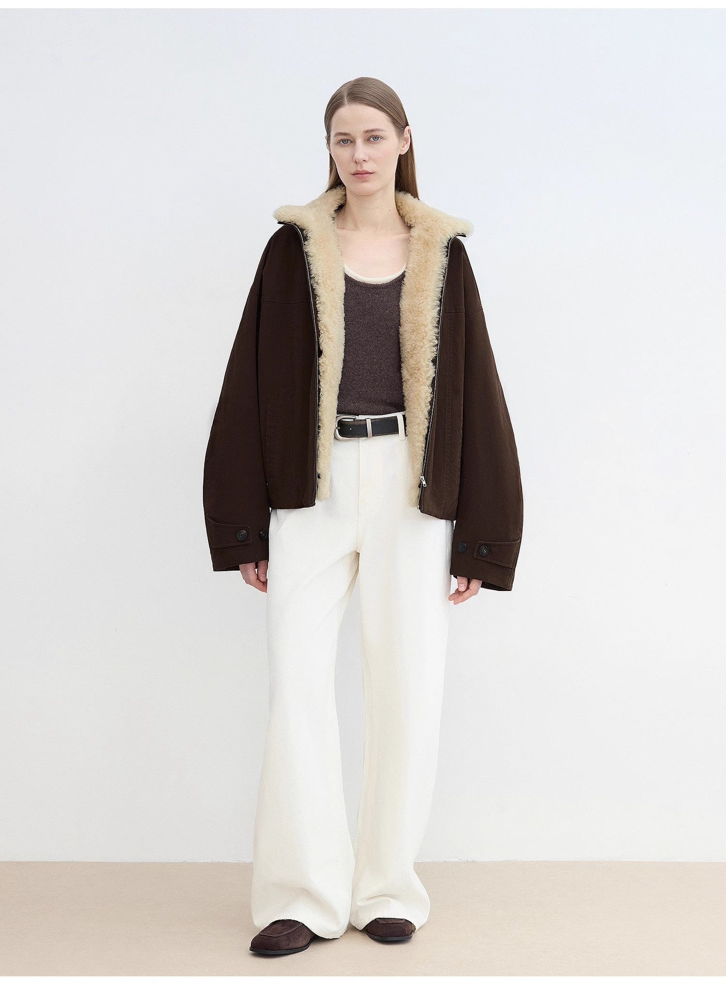 Fireladyfur Women's Contrasting Color Fur Collar Short Parka"Rebellious Escape"