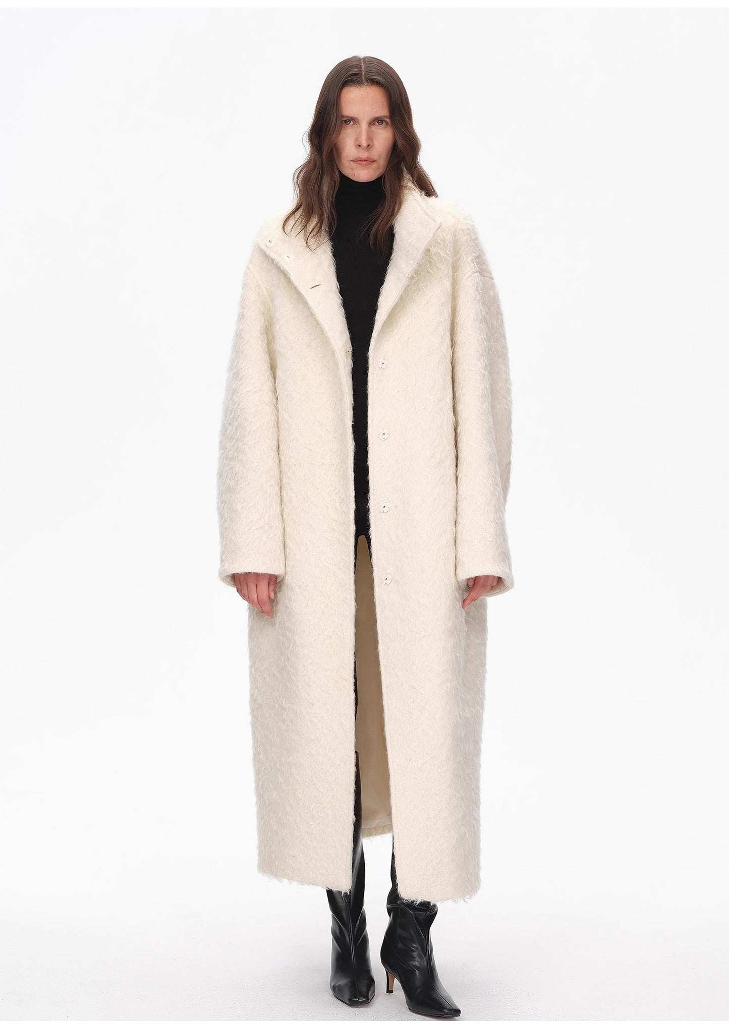 "Song of Snowland"Women's Mohair Wool Stand Collar Coat Autumn and Winter Loose Woolen Coat