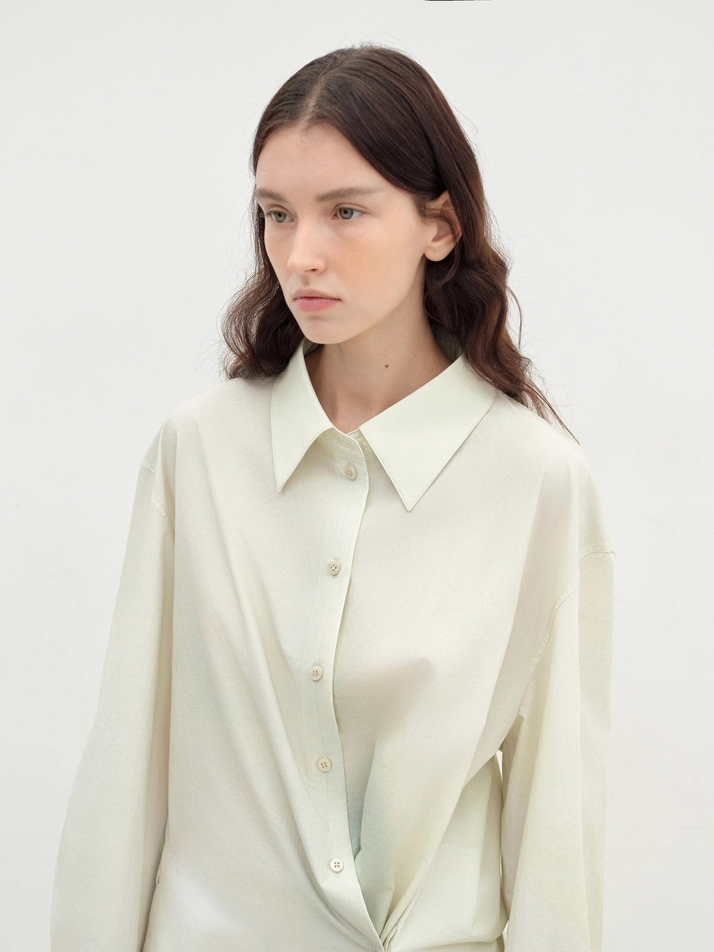 "Green Time" Lapel Side Slit Two-Wear Cotton Printed Shirt