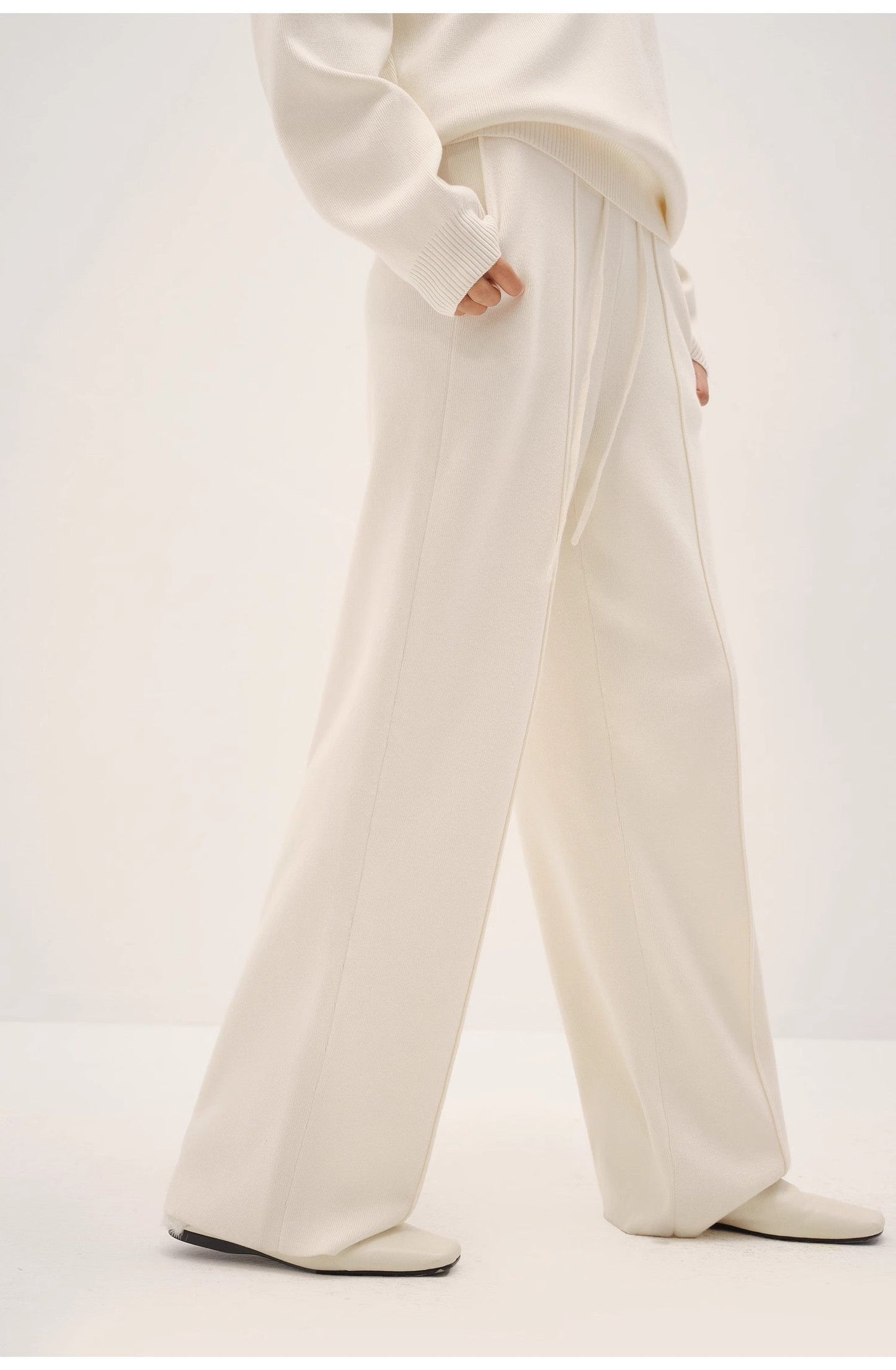 French Lazy Style Wool Blend Design Loose Slimming Knit Casual Pants for Women