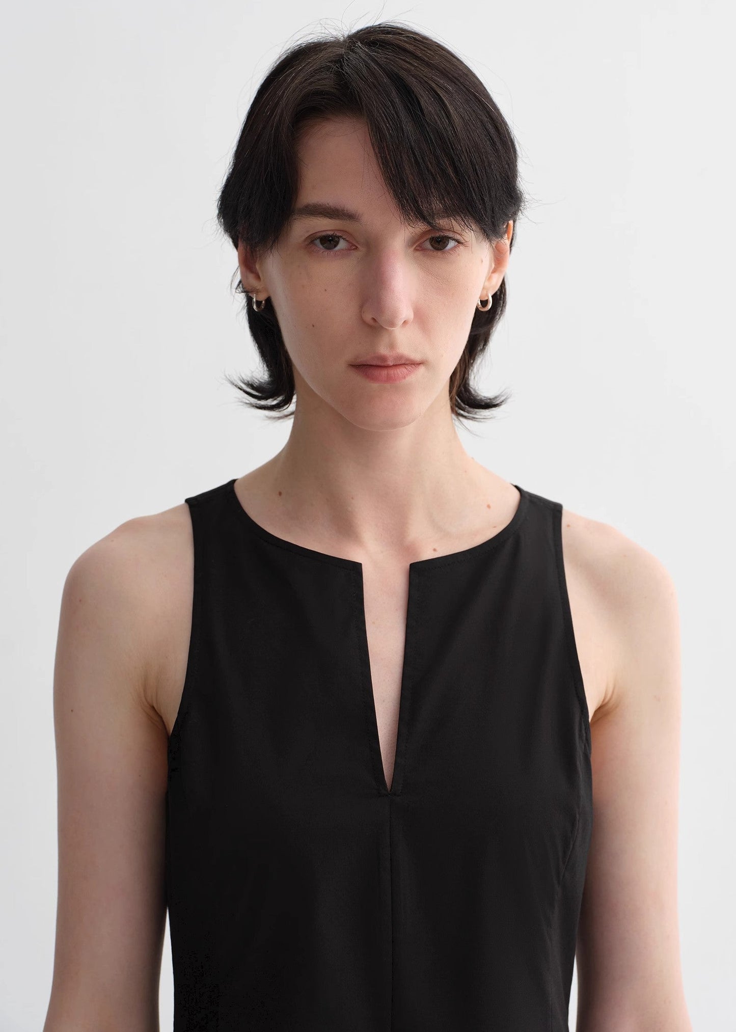 Shaped I-Shaped Pleated V-Neck Commuting Slim-Fitting Split Vest Dress for Women