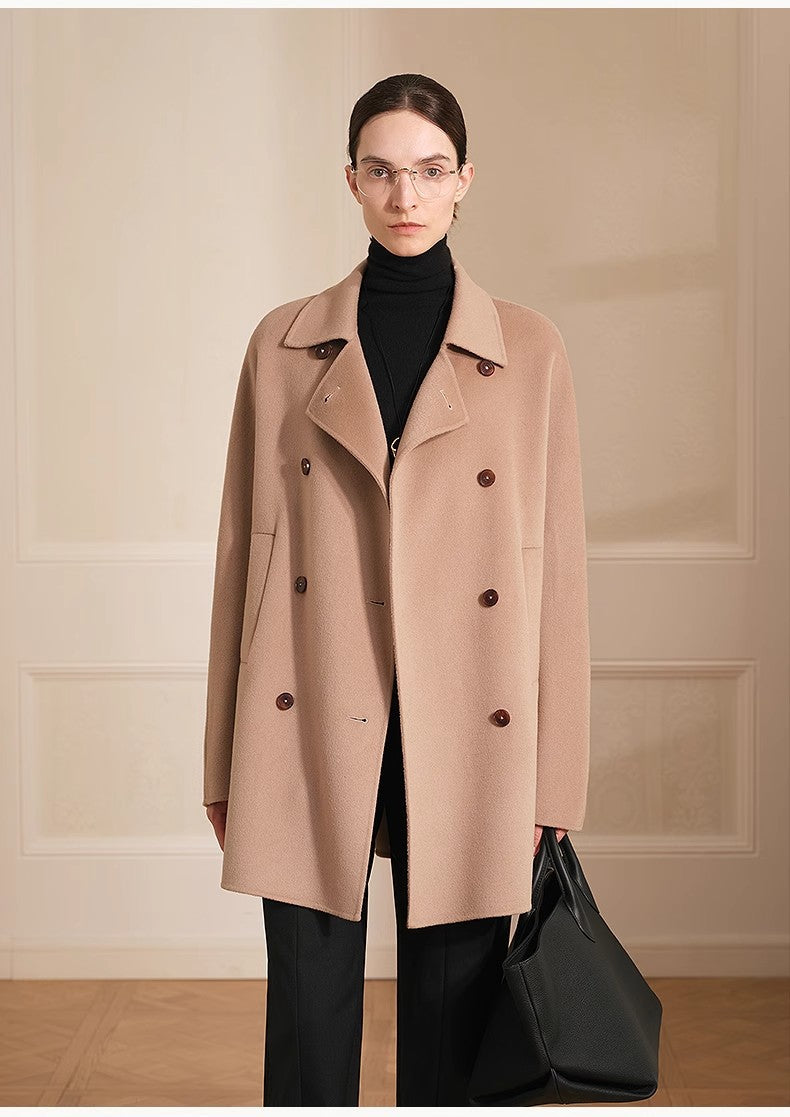 Australian Imported Wool Double-Breasted High-End Woolen Coat for Small Women