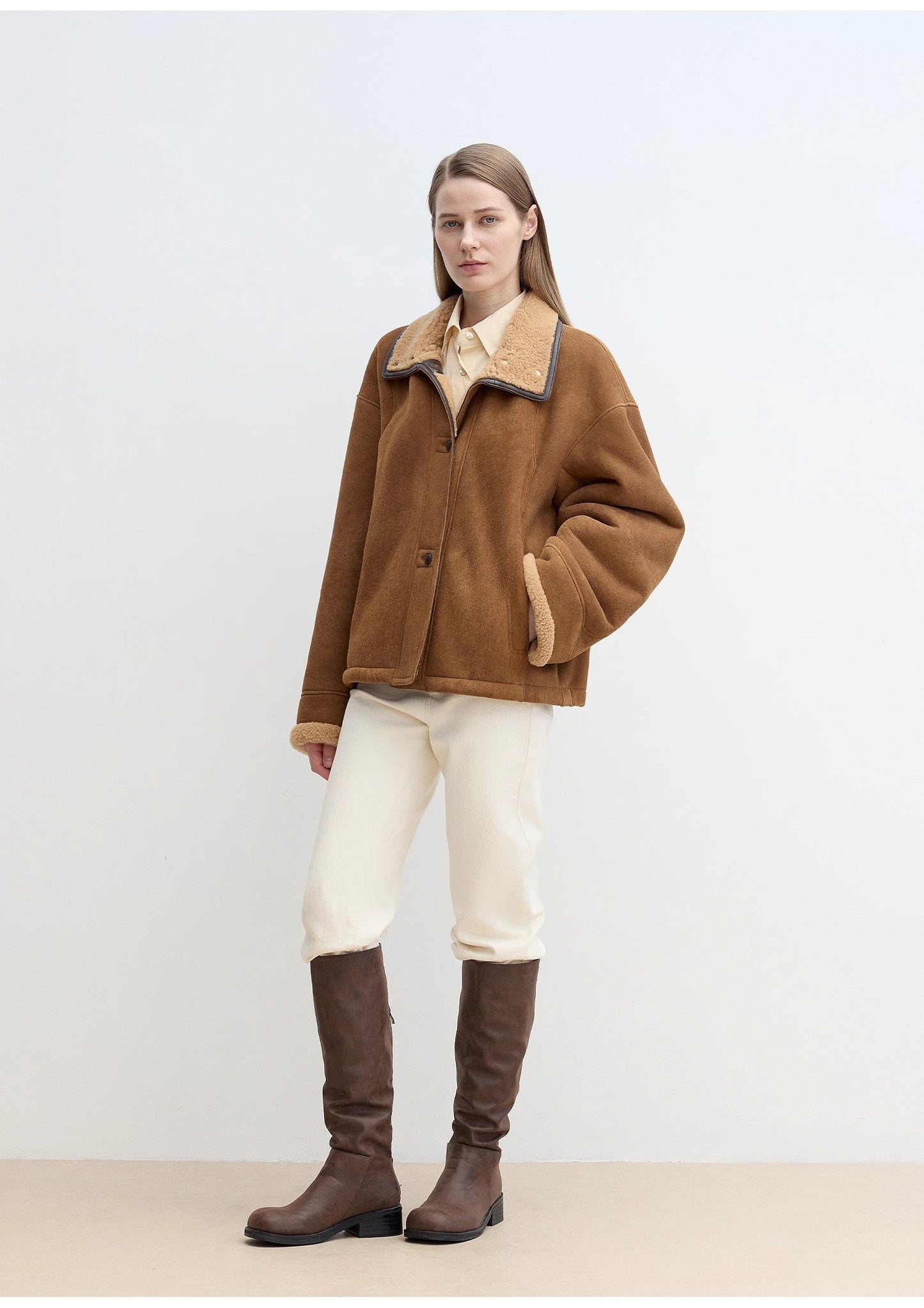 "Knight's Contract" Merino Wool Sheepskin Coat With Fur-Faced Stand-Up Collar