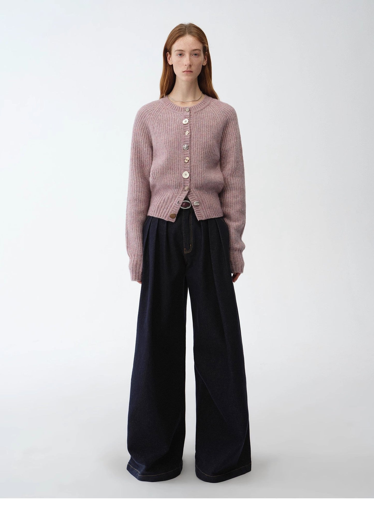 "Hokkaido Weaving Love" Wool Blend Crew Neck Cardigan Top