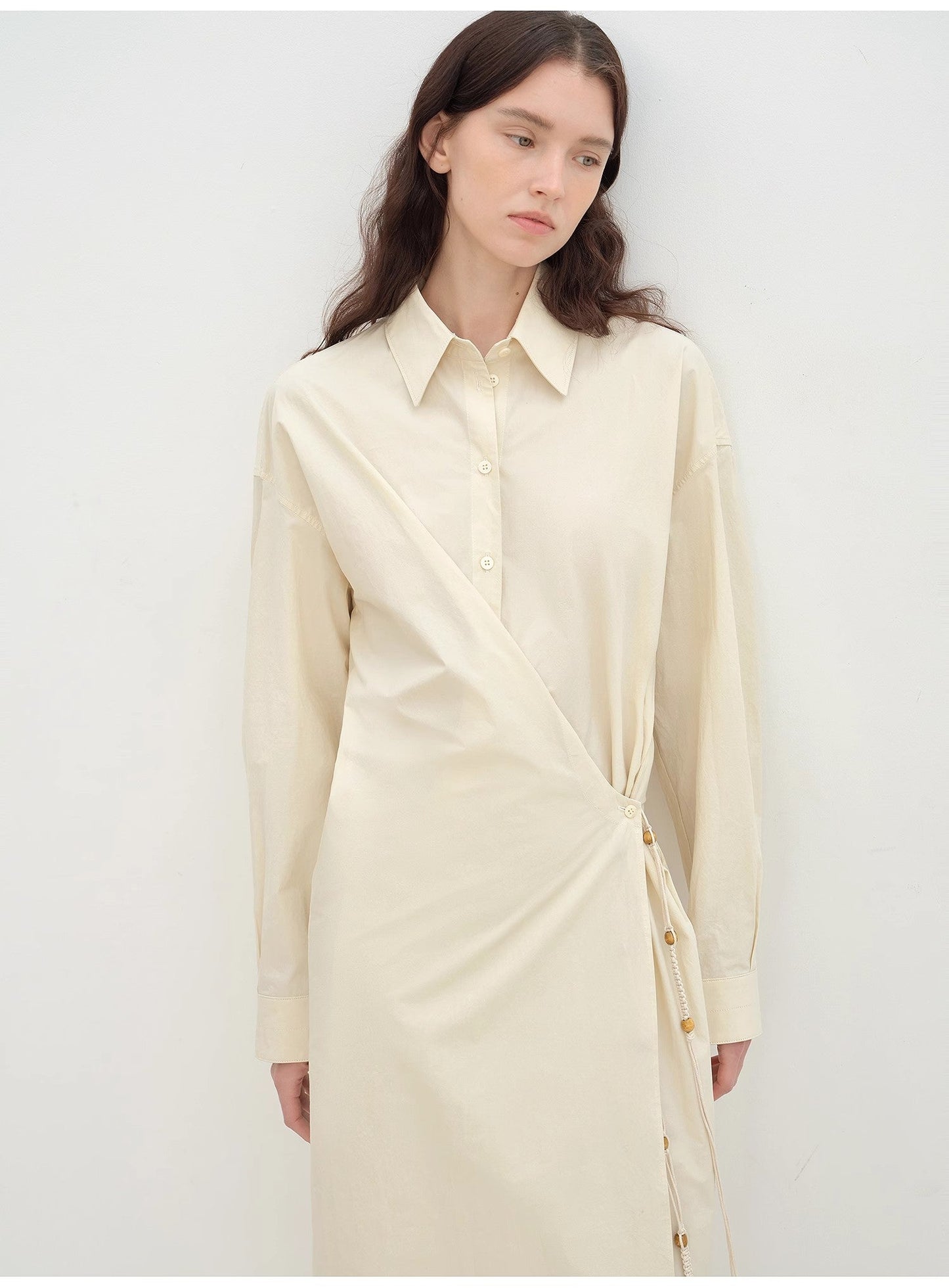 "Romantic Vibes" Cross-Placket Loose Long-Staple Cotton Shirt Dress