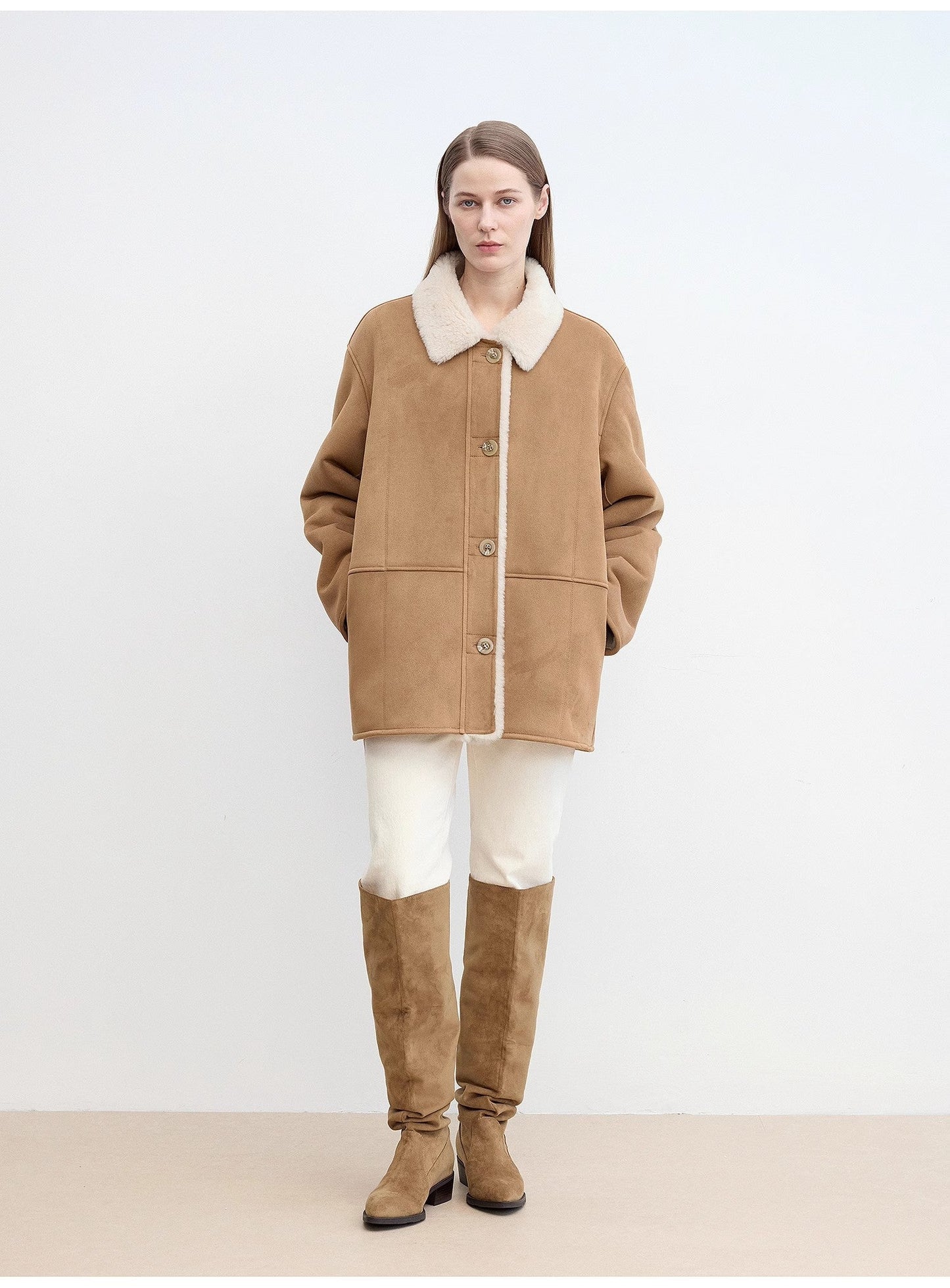 Women's Reversible Sheepskin-Look Jacket With Wool & Suede“Vintage Manor”