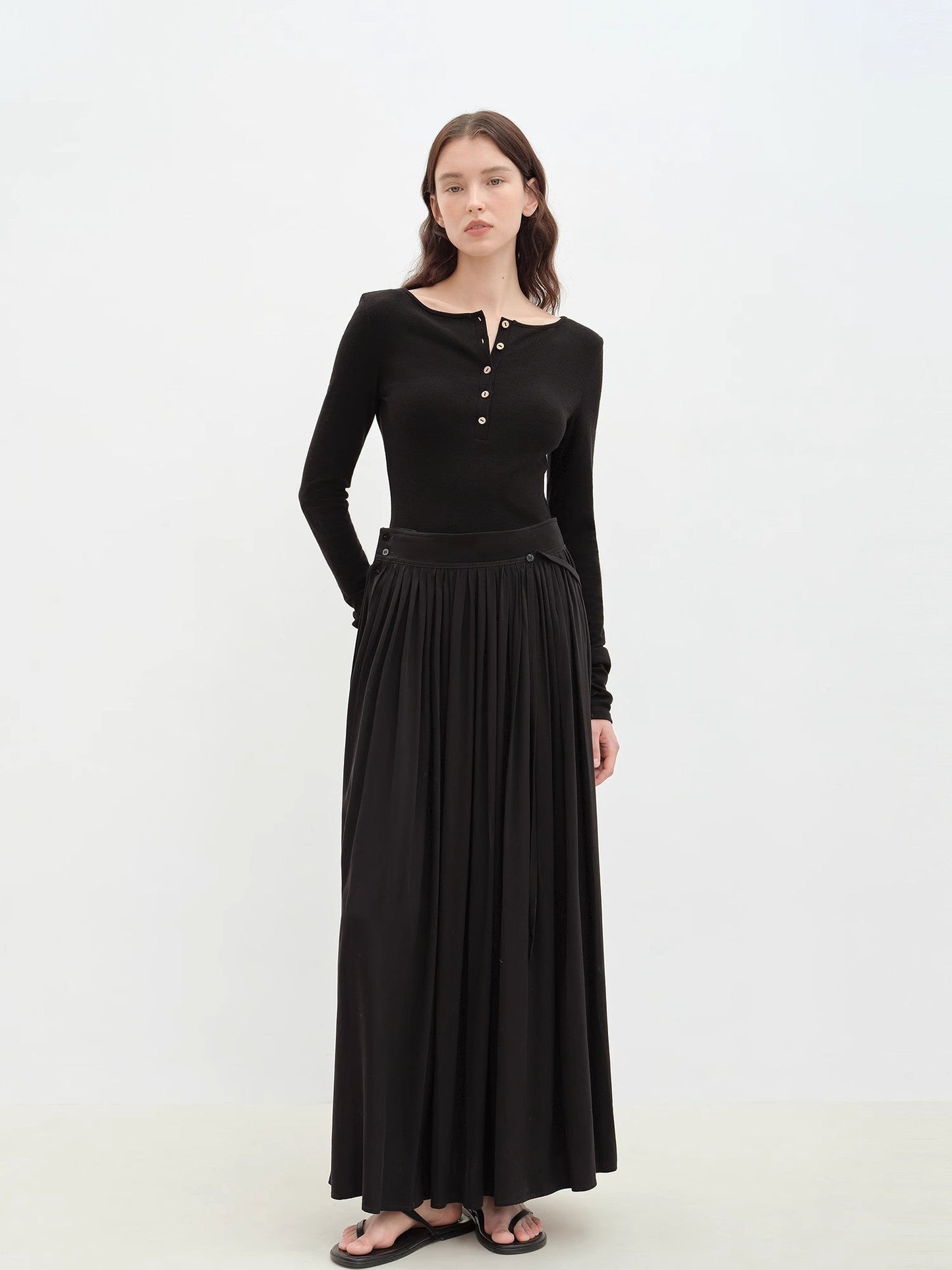 "Floating Lights on the Sea" Adjustable Waist Pleated Straight Skirt