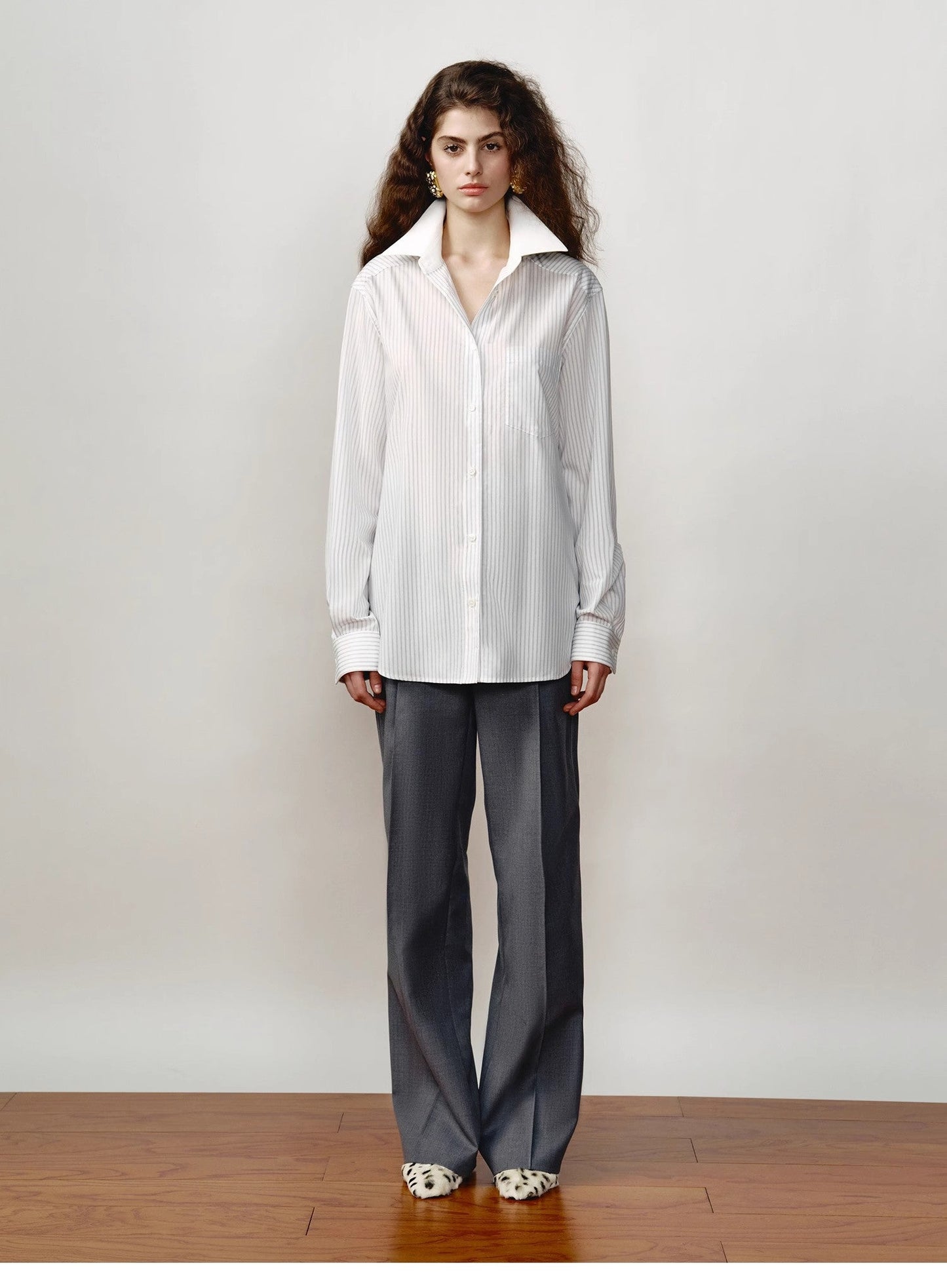 Lapel Contrast Classic Striped Shirt