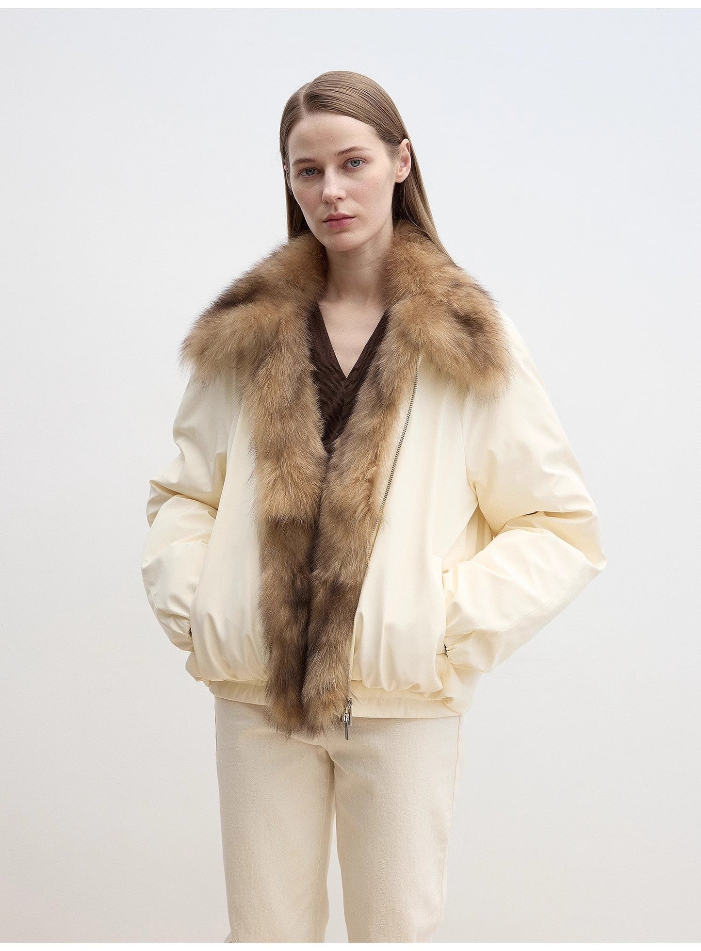 Fireladyfur Women's Detachable Contrasting Fox Fur Collar Down Jacket"Day and Night Rider"