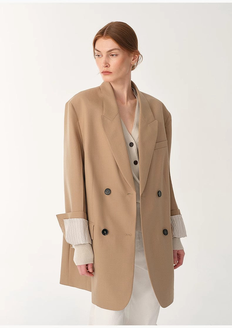 Women's High-Density Fine Silk Wool Peaked Lapel Suit Jacket