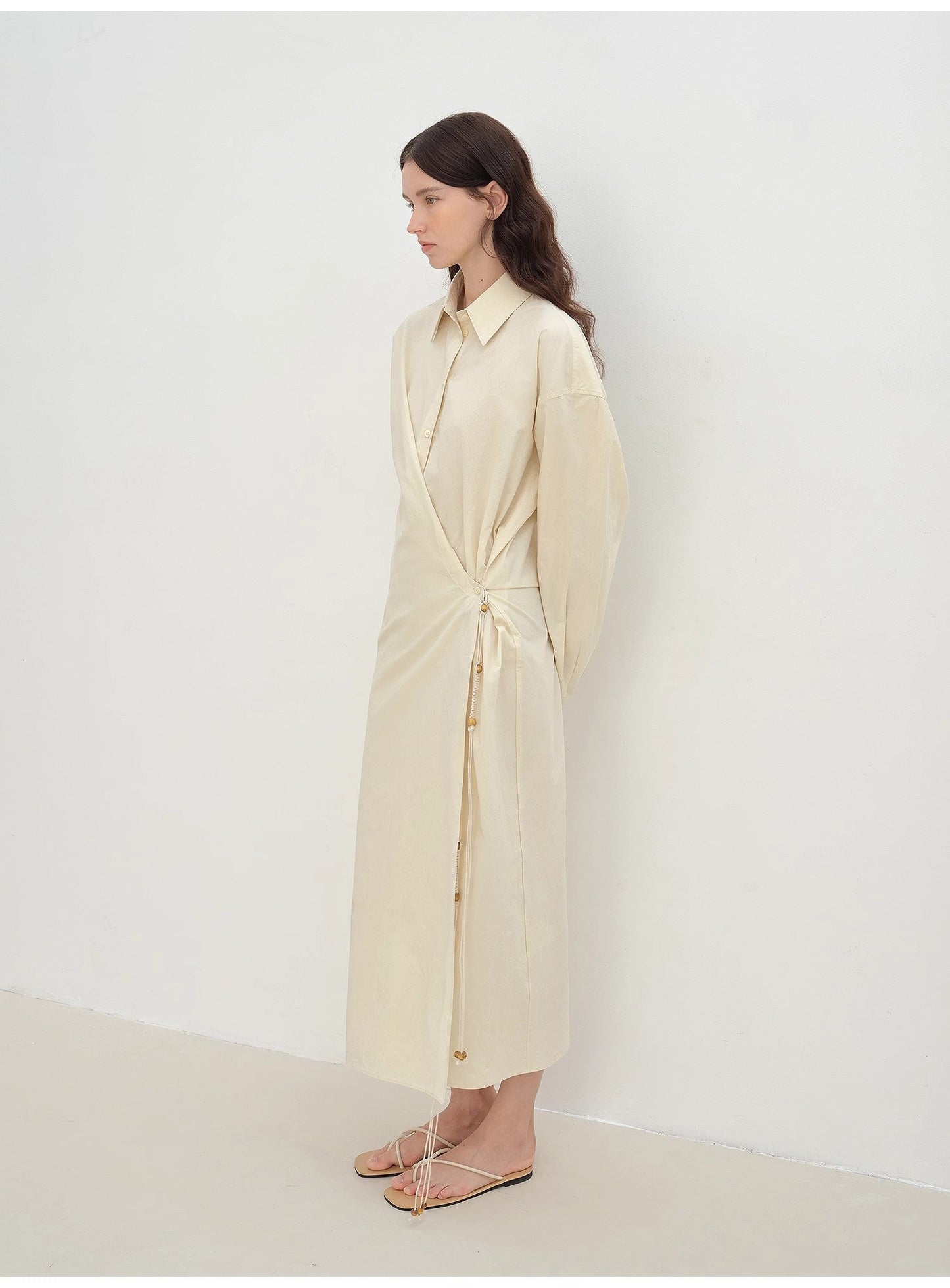 "Romantic Vibes" Cross-Placket Loose Long-Staple Cotton Shirt Dress