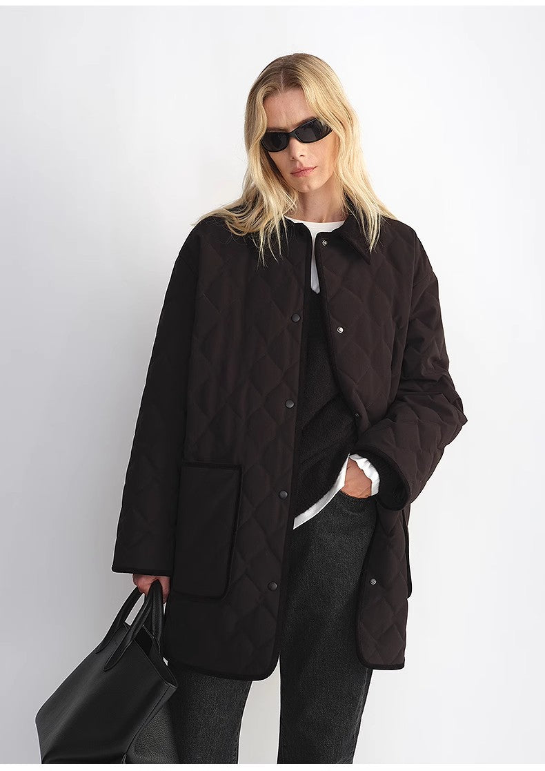 Diamond Texture Splicing Lapel 90 White Goose Down Barn Jacket Down Jacket Women