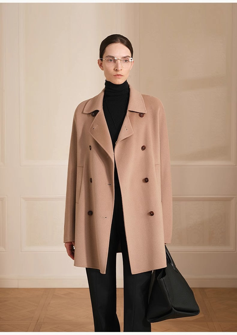 Australian Imported Wool Double-Breasted High-End Woolen Coat for Small Women