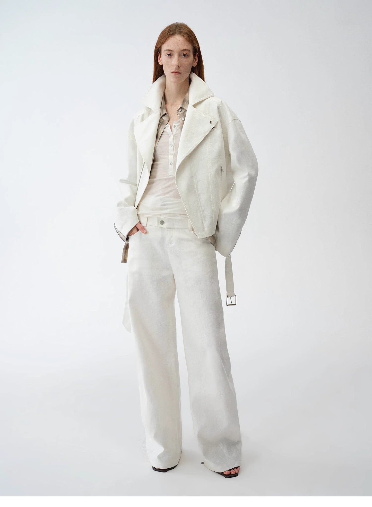 Practical Personality Linen Draped Trapezoidal Jacket"Modern Past"