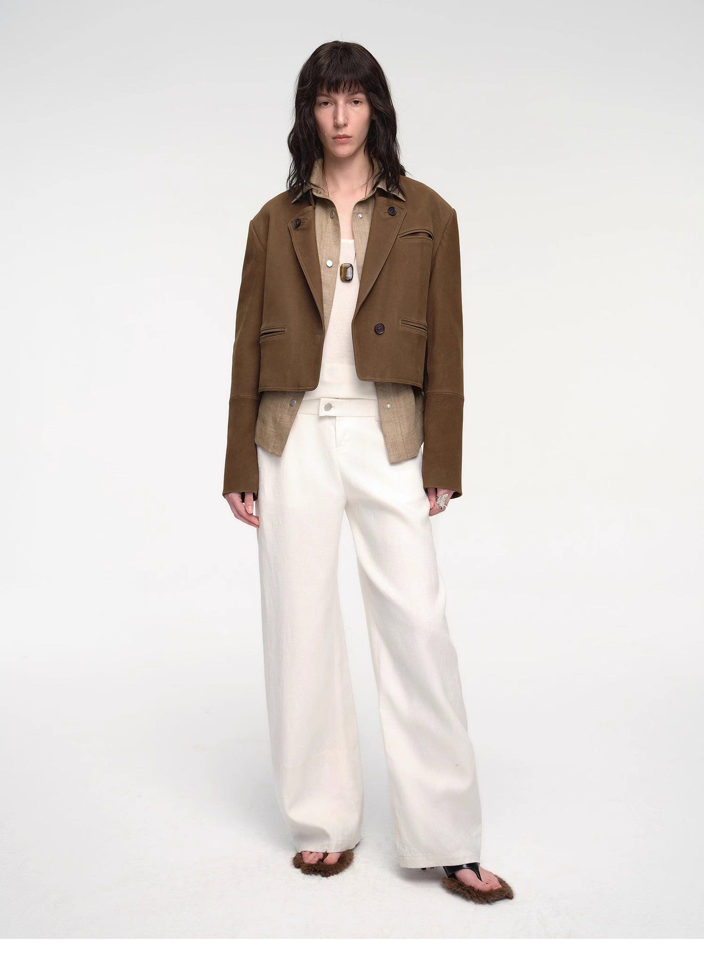 Stand Collar Suit Sheepskin Leather Short Jacket "Roman Story"