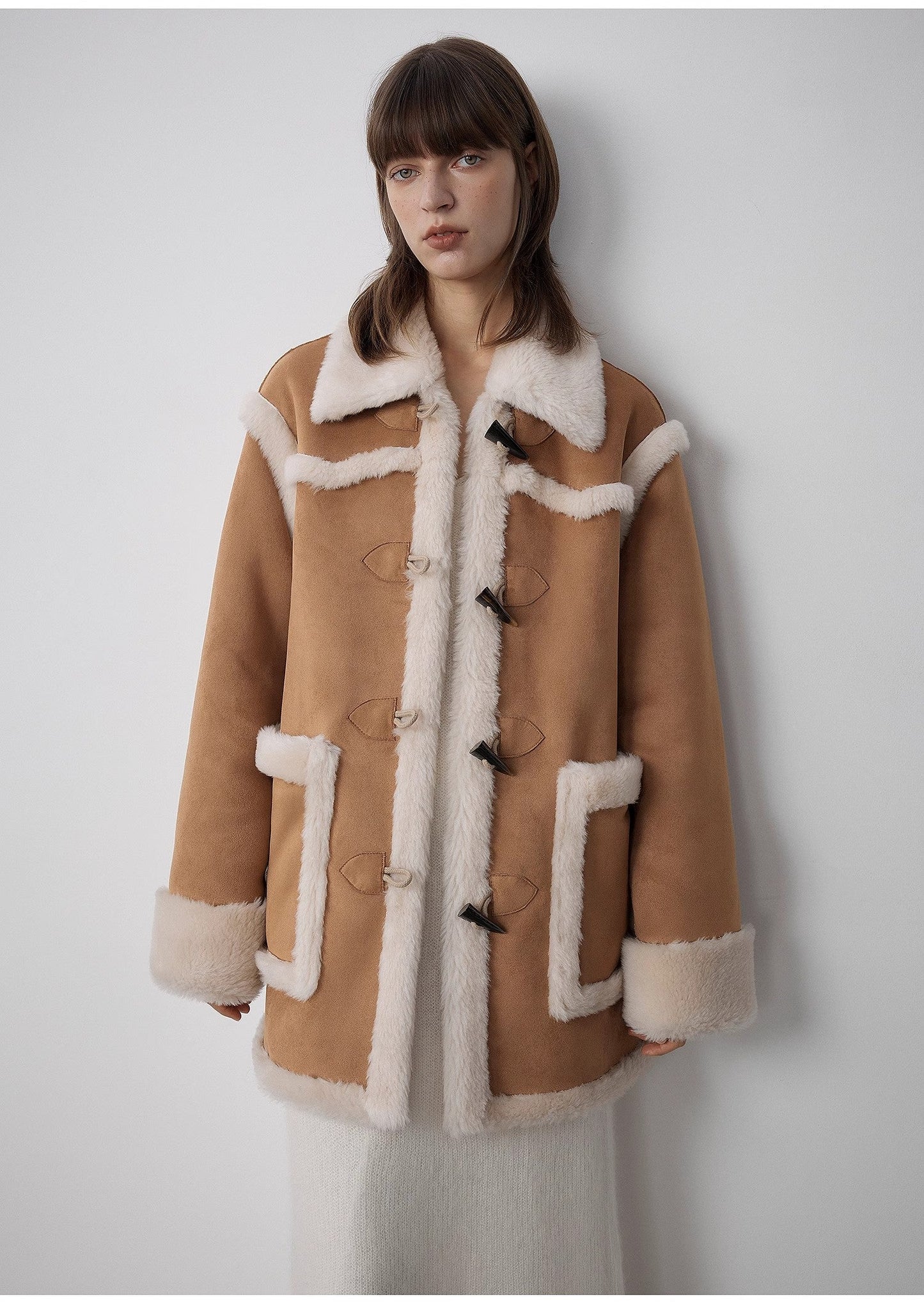 "Western Sunset"Winter  Wool Artificial Compound Suede Shearling Fur Coat for Women