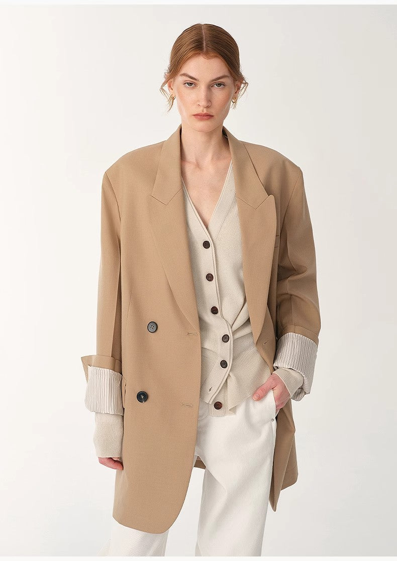 Women's High-Density Fine Silk Wool Peaked Lapel Suit Jacket