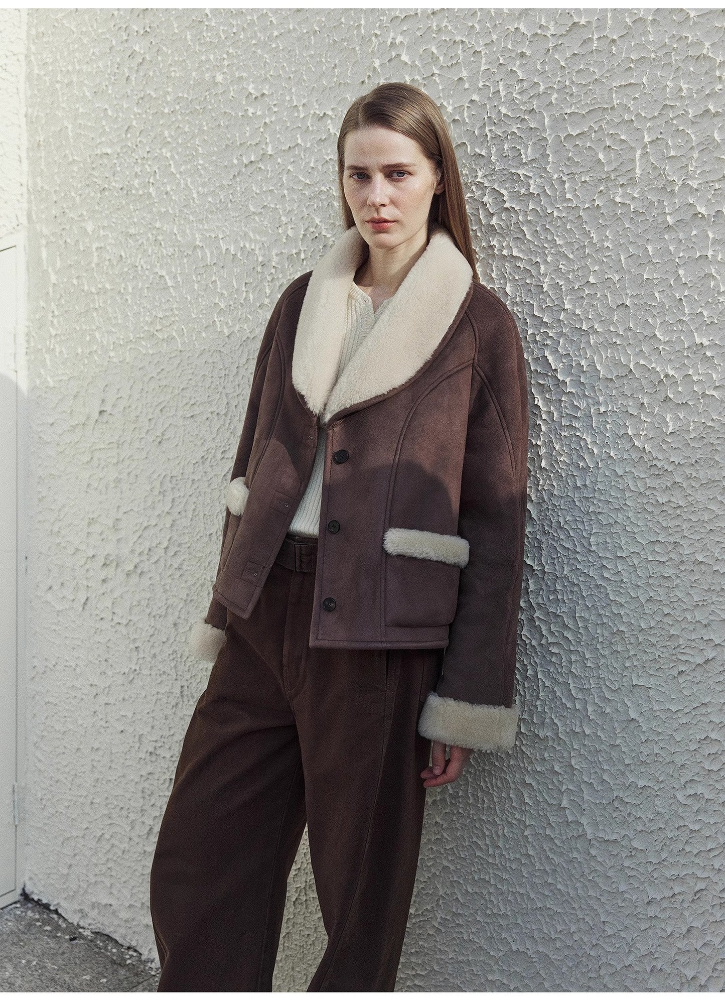 "Pure Era" Imported High-Quality Lamb Contrast Color Fruit Collar Short Wool Fur Coat