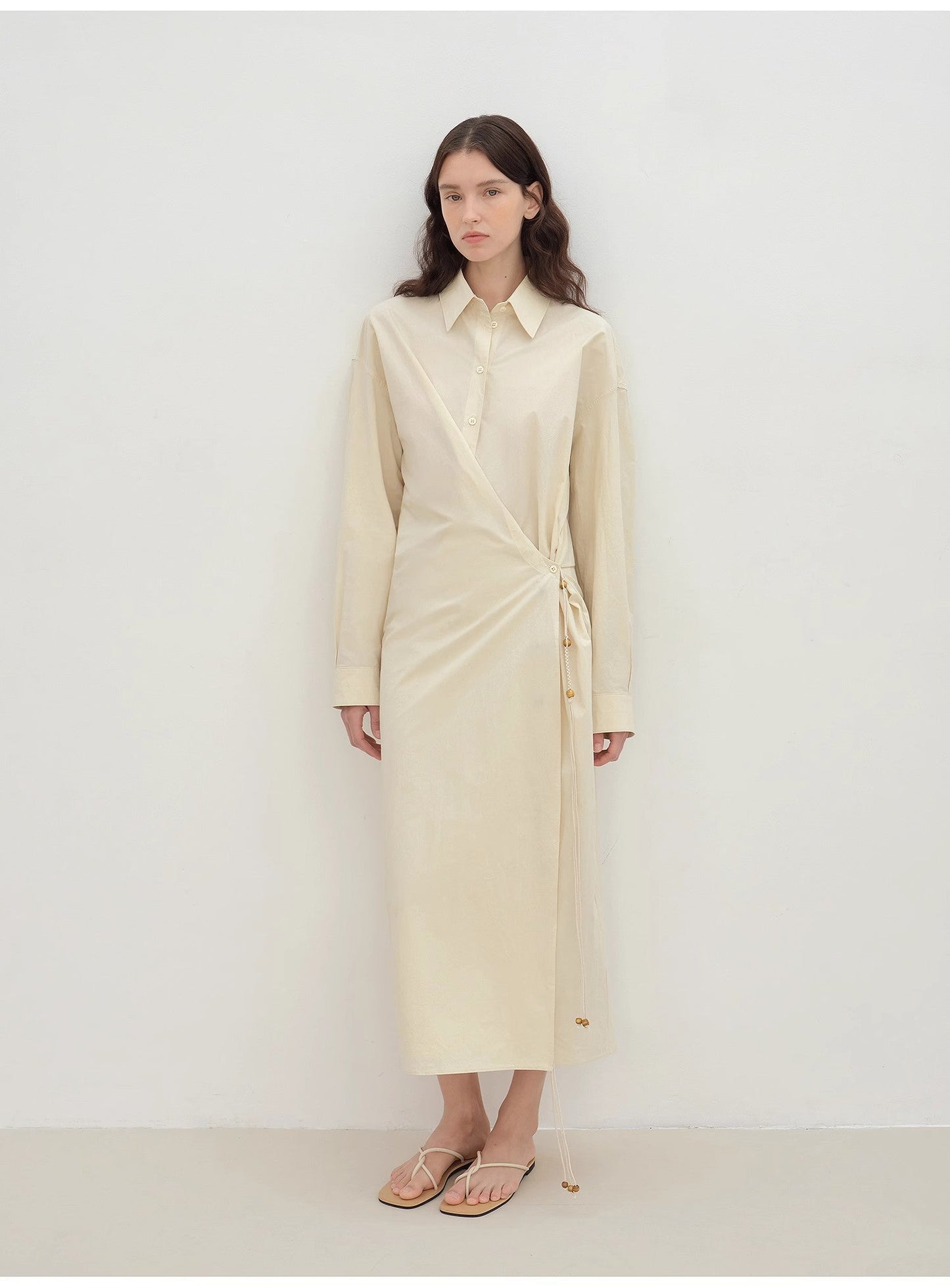 "Romantic Vibes" Cross-Placket Loose Long-Staple Cotton Shirt Dress