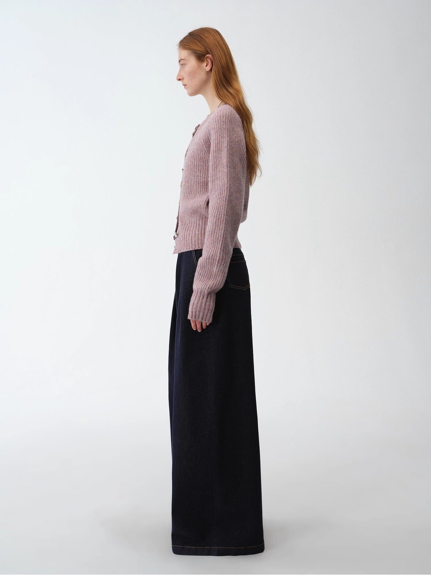 "Hokkaido Weaving Love" Wool Blend Crew Neck Cardigan Top