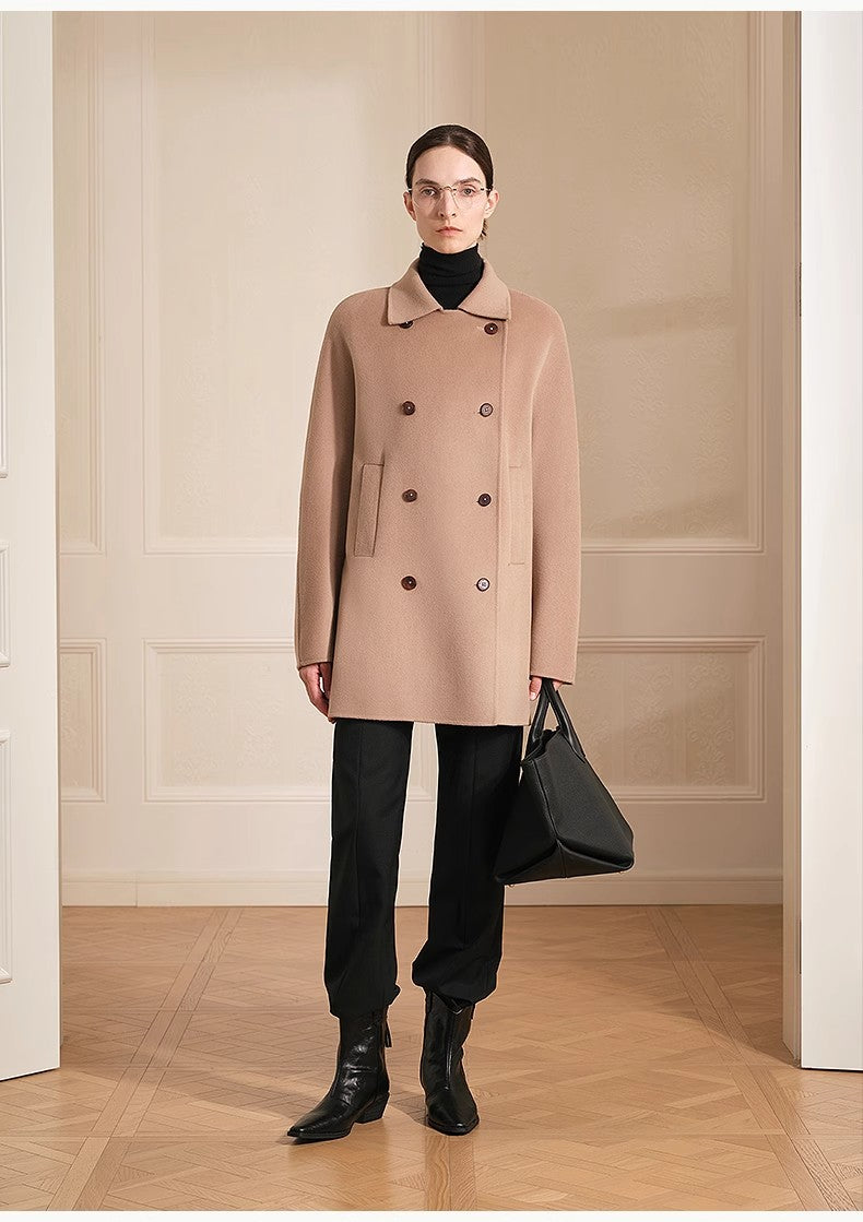 Australian Imported Wool Double-Breasted High-End Woolen Coat for Small Women
