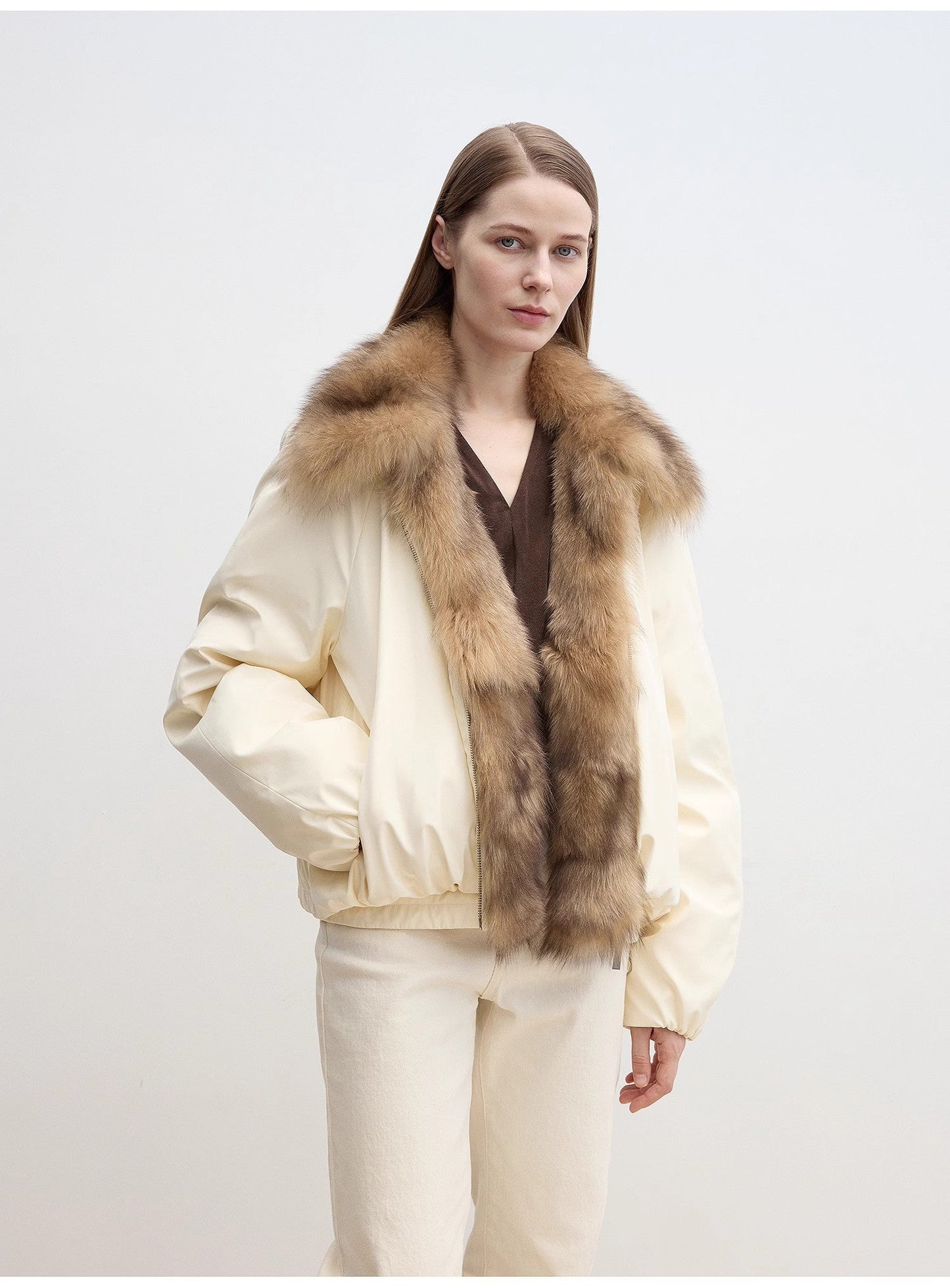 Fireladyfur Women's Detachable Contrasting Fox Fur Collar Down Jacket"Day and Night Rider"