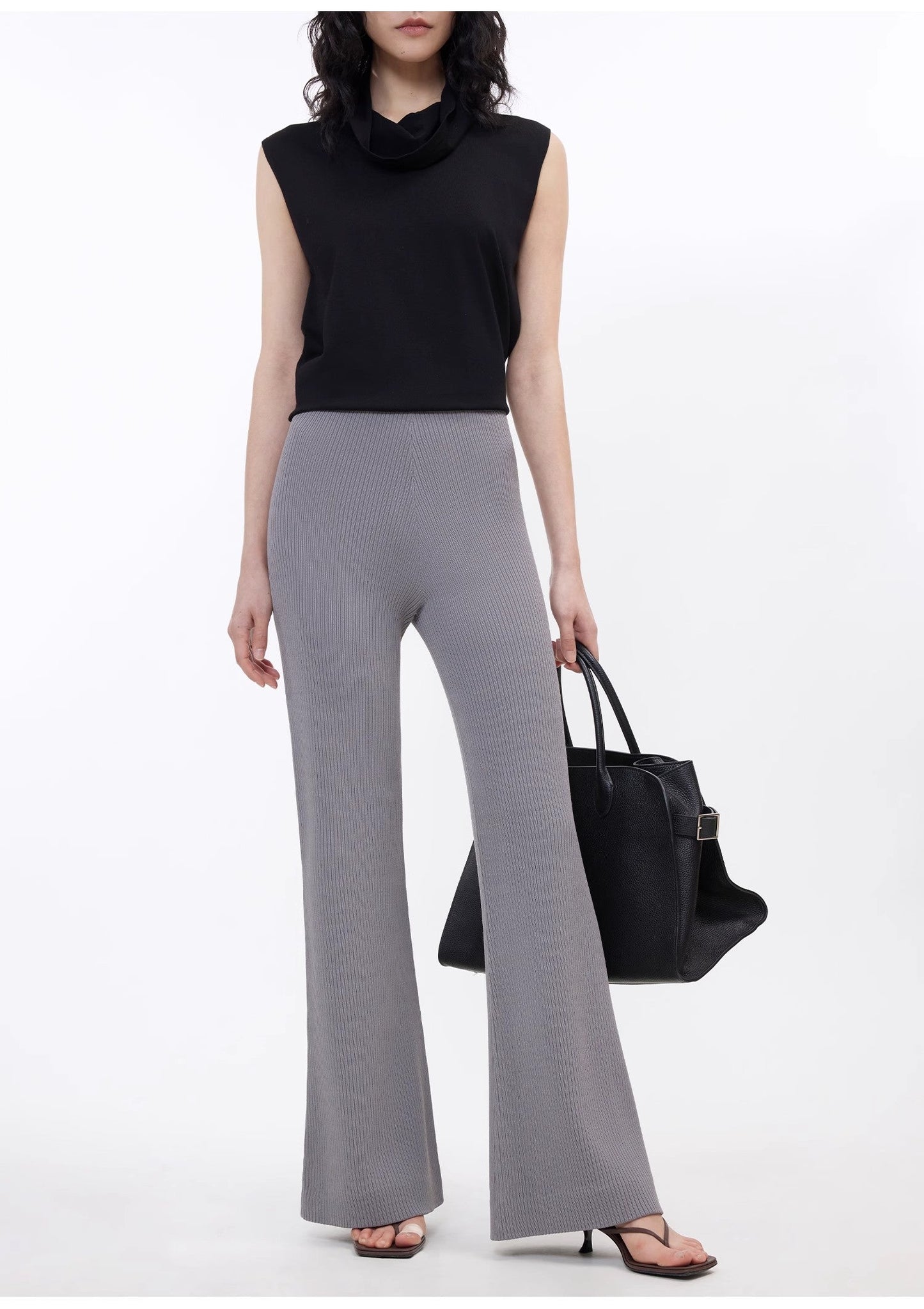 Knitted Bootcut Trousers, Glutinous Rice Trousers, Pit Striped Casual Trousers
