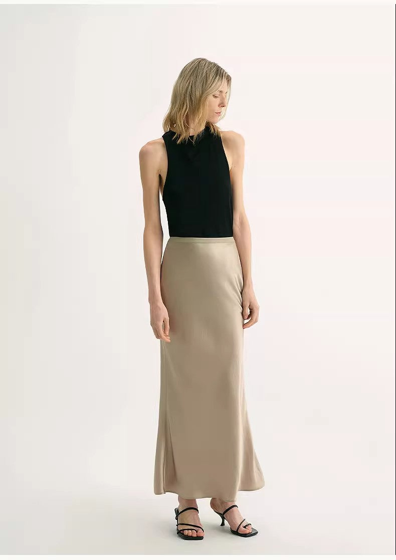 "Extremely Luxurious" Glossy Bias-Cut Elegant Slim Fishtail Skirt