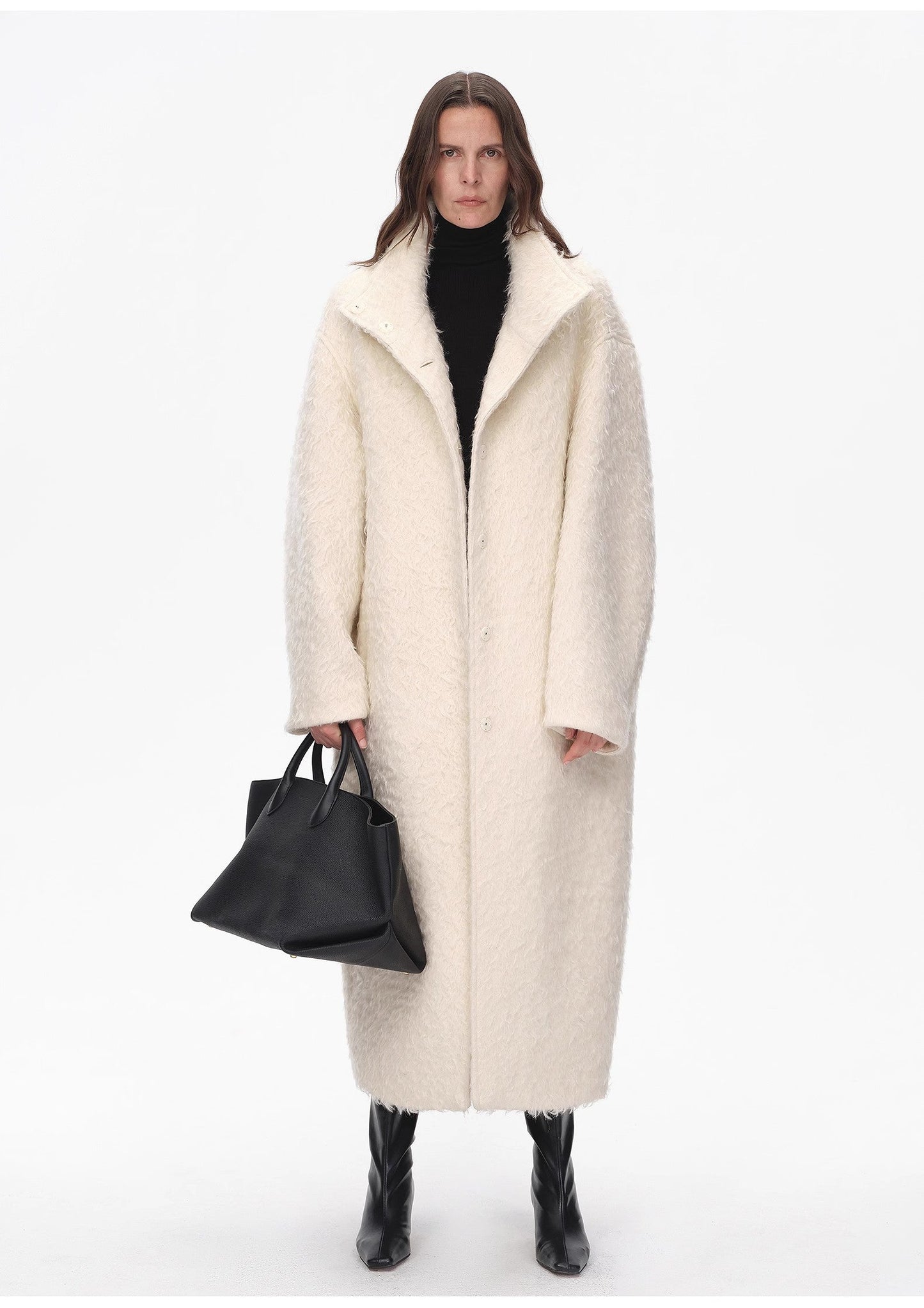 "Song of Snowland"Women's Mohair Wool Stand Collar Coat Autumn and Winter Loose Woolen Coat
