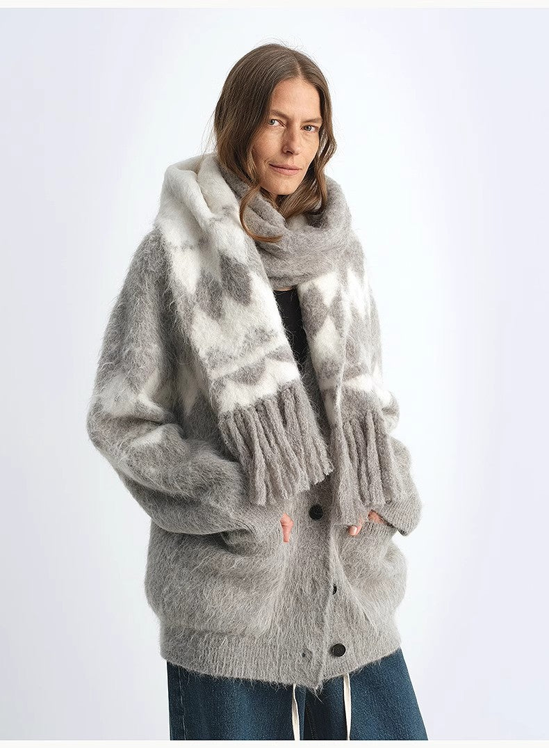 Nepal Alpaca Wool Color Clashing Jacquard Tassel Scarf