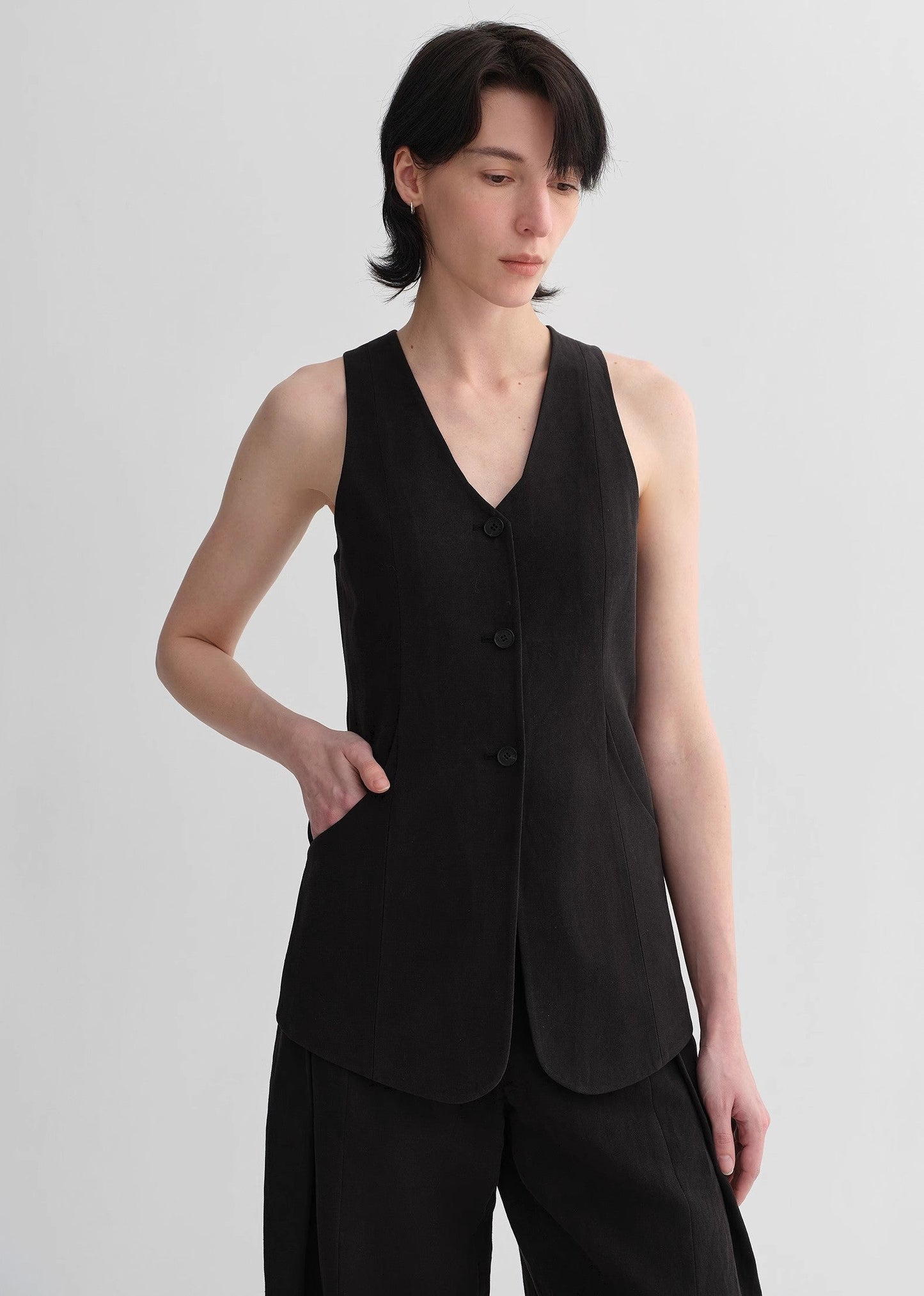 Mulberry Silk Linen V-Neck Vest Summer Suit for Women