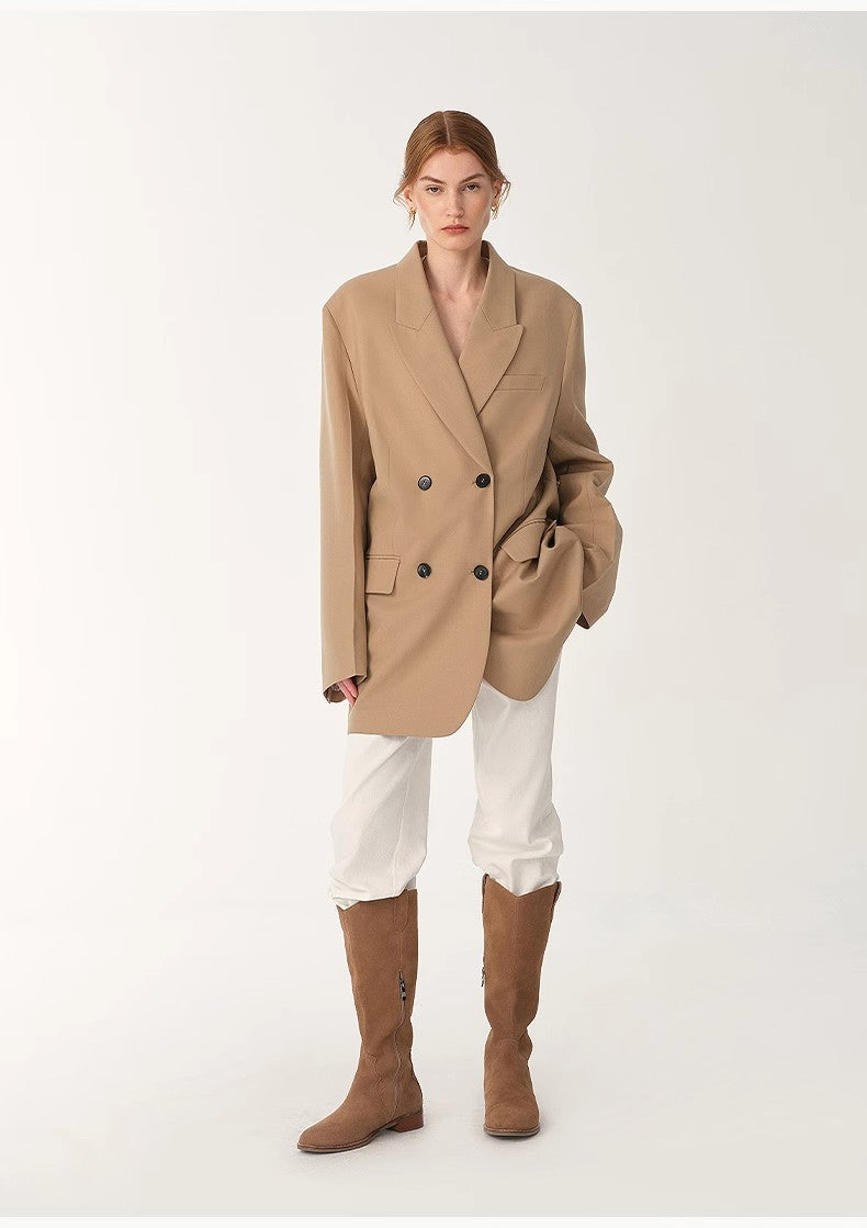 Women's High-Density Fine Silk Wool Peaked Lapel Suit Jacket