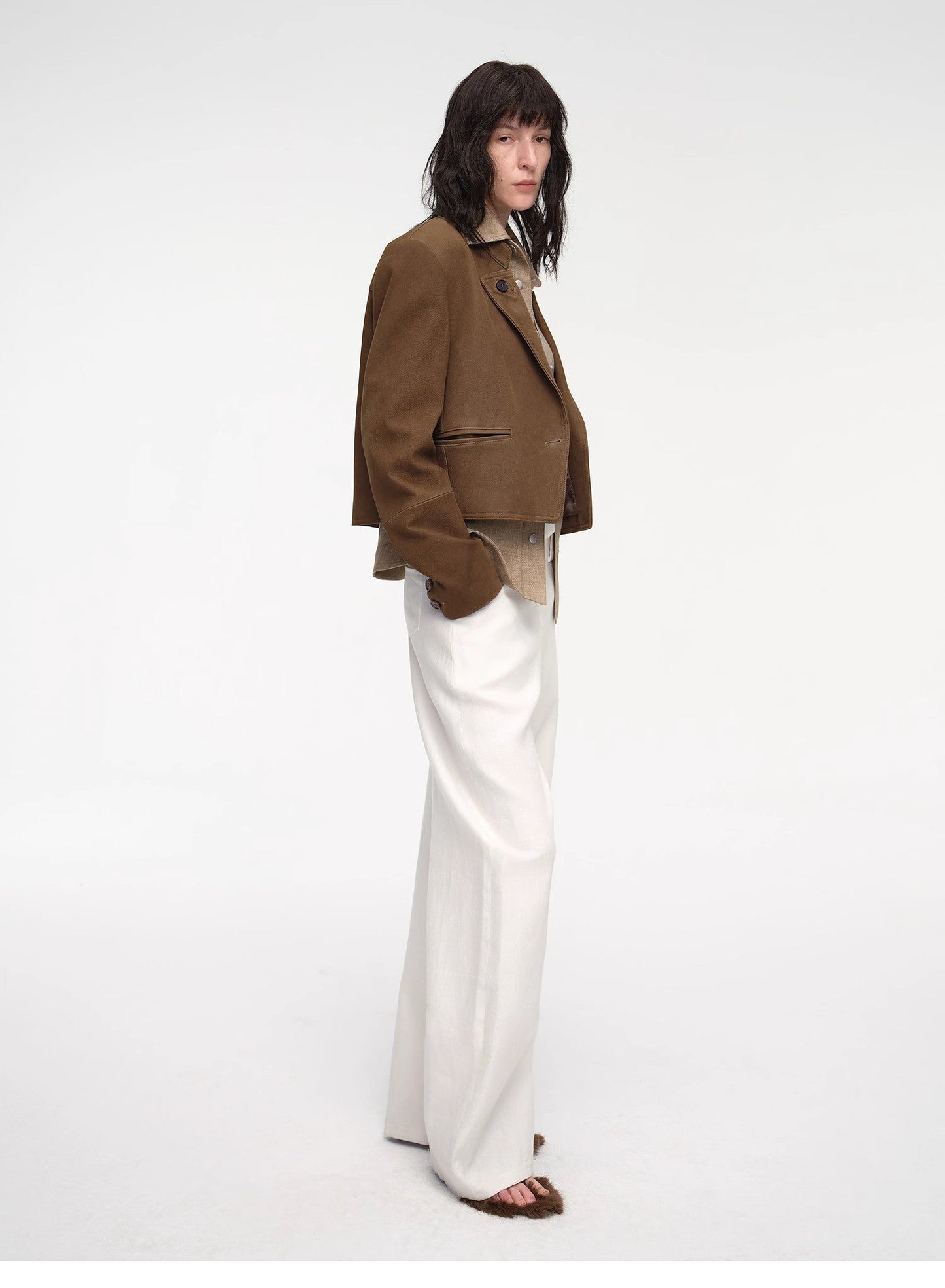 Stand Collar Suit Sheepskin Leather Short Jacket "Roman Story"