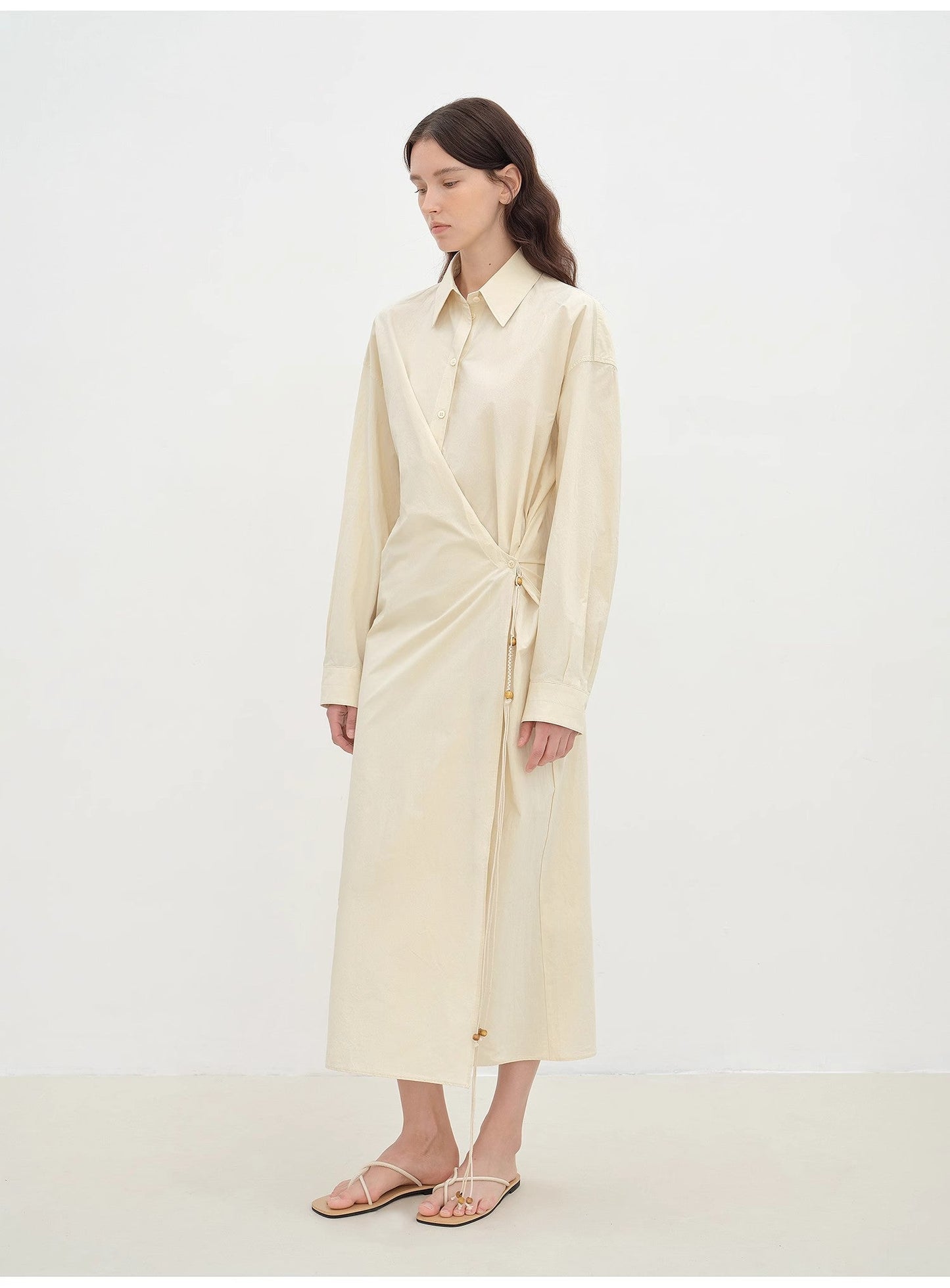 "Romantic Vibes" Cross-Placket Loose Long-Staple Cotton Shirt Dress