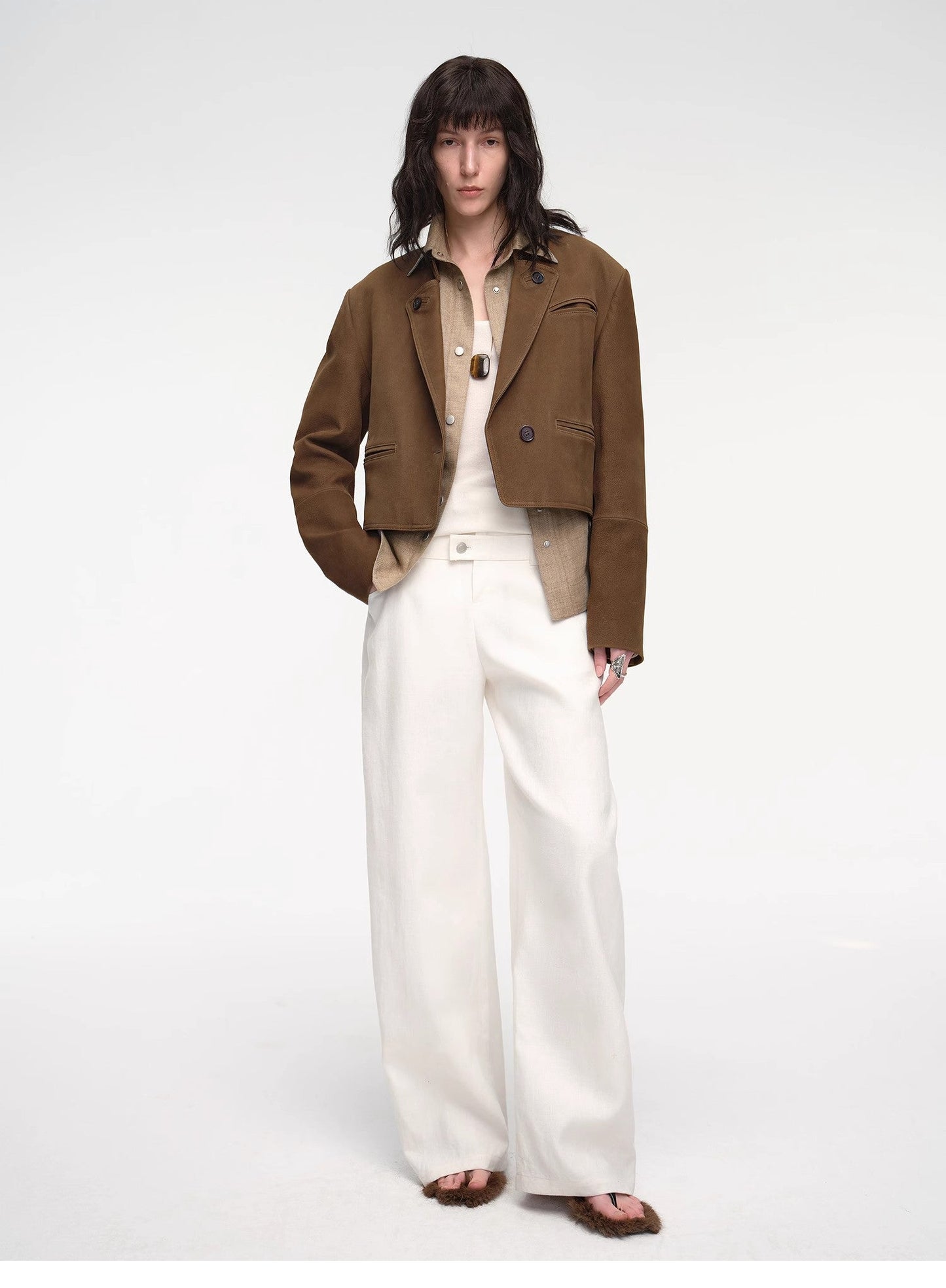 Stand Collar Suit Sheepskin Leather Short Jacket "Roman Story"