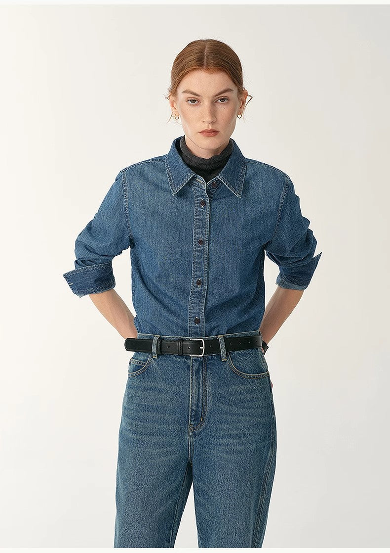 Italian Imported BERTO Denim Classic Old Money Style Lapel Shirt for Women