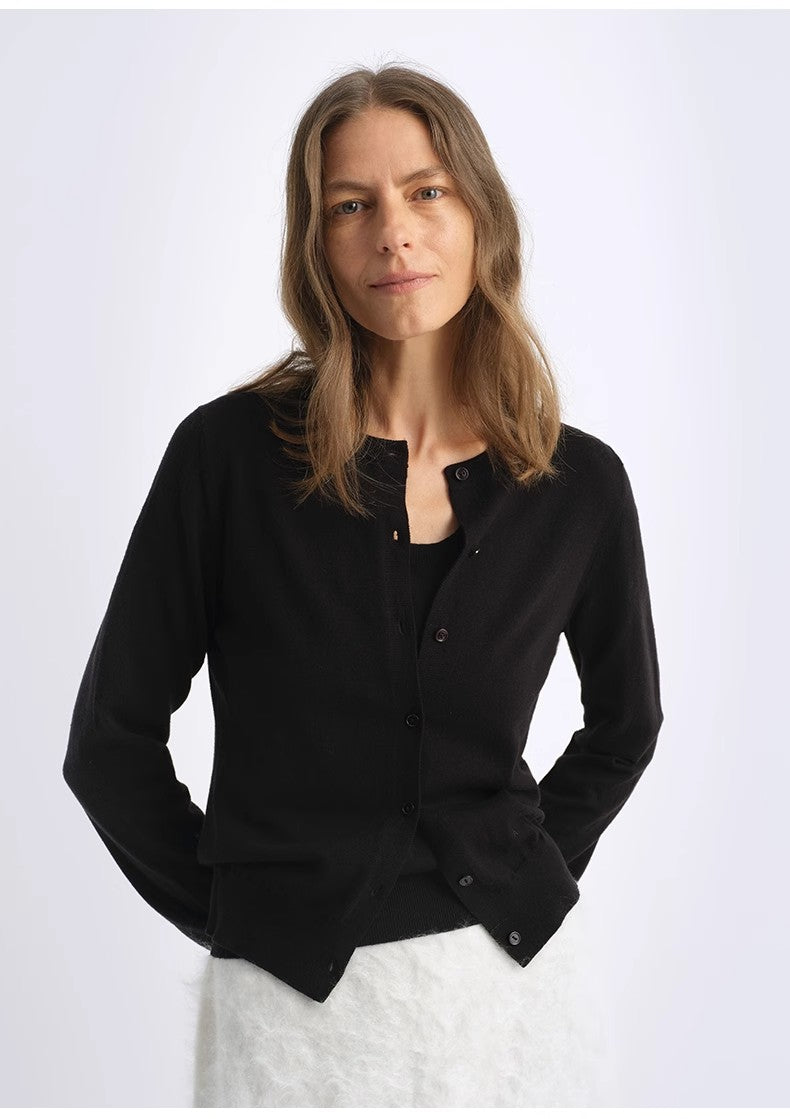 Machine Washable Round Neck Long Sleeve Multi-Color Knitted Wool Cardigan Solid Color Base Layer Top