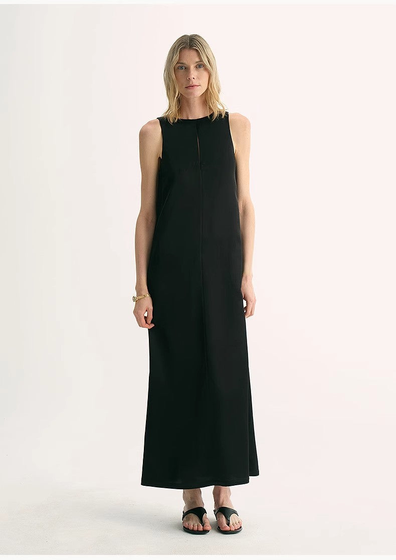 Delicate Imported Acetate Wool Slimming Hollow Neckline A-Line Dress