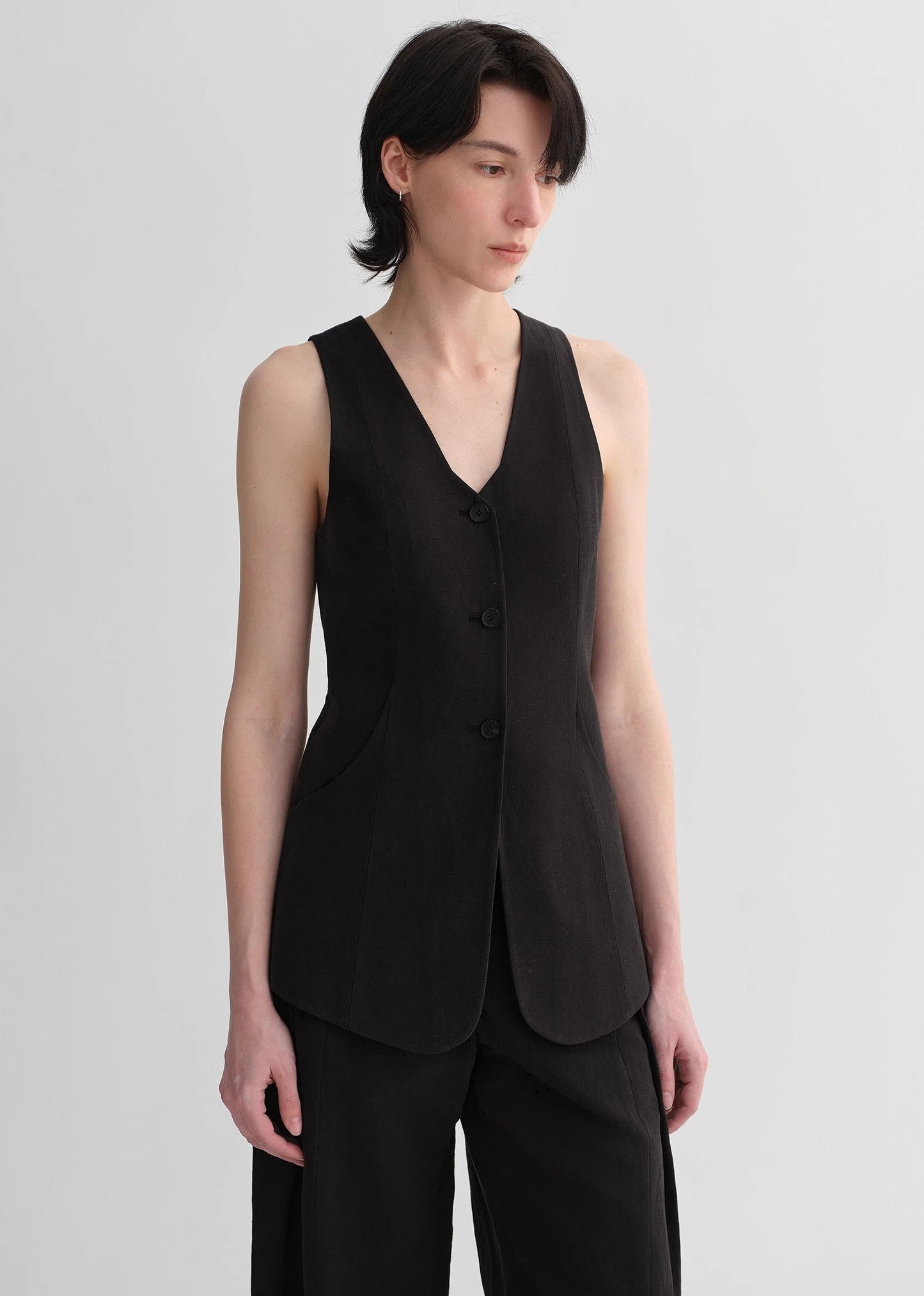 Mulberry Silk Linen V-Neck Vest Summer Suit for Women