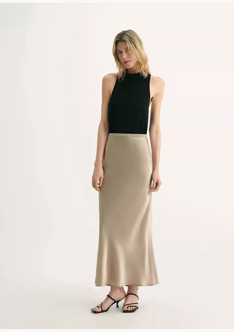 "Extremely Luxurious" Glossy Bias-Cut Elegant Slim Fishtail Skirt