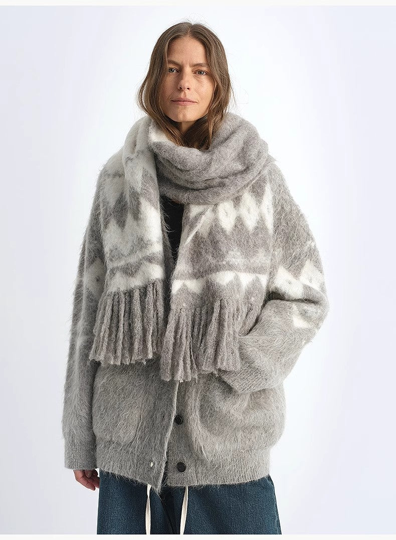 Nepal Alpaca Wool Color Clashing Jacquard Tassel Scarf