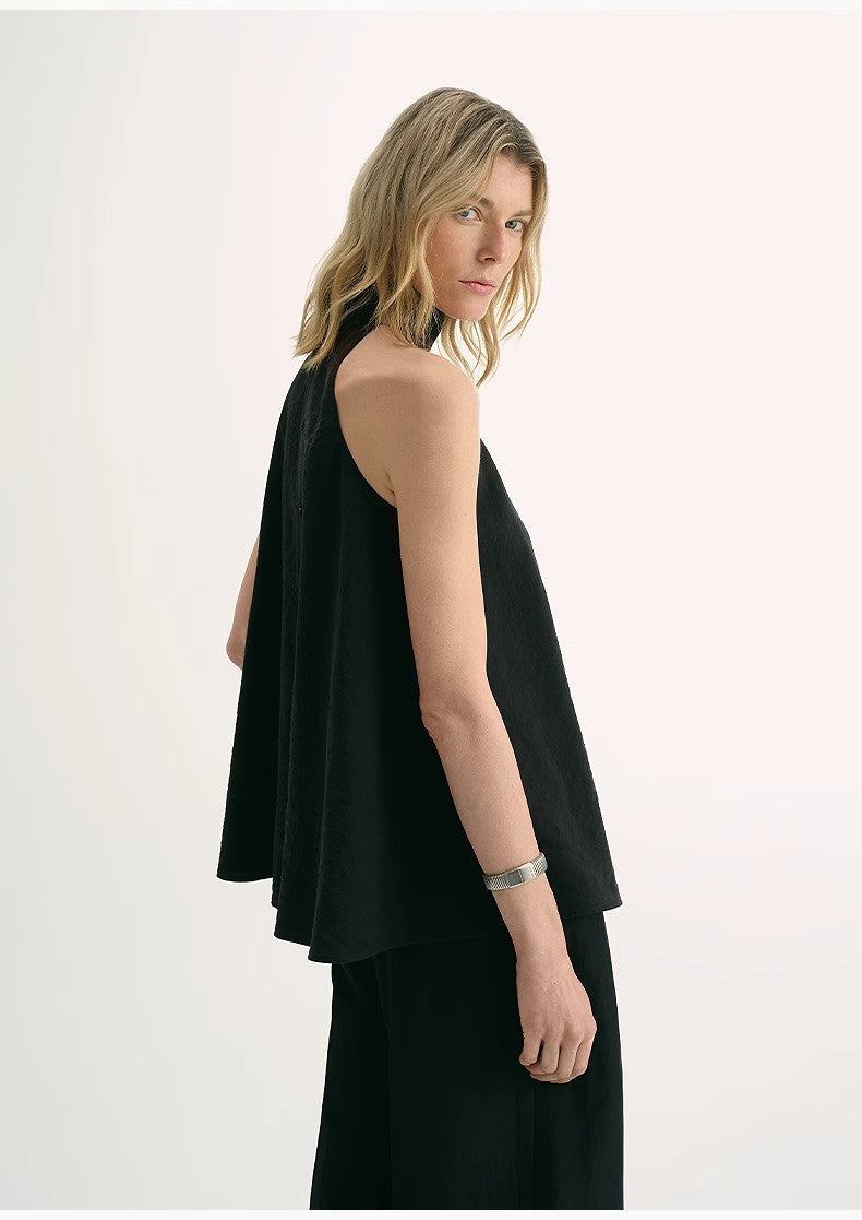 Luxury Mulberry Silk Wrinkle-Resistant Small High Collar A-Line Sleeveless Vest