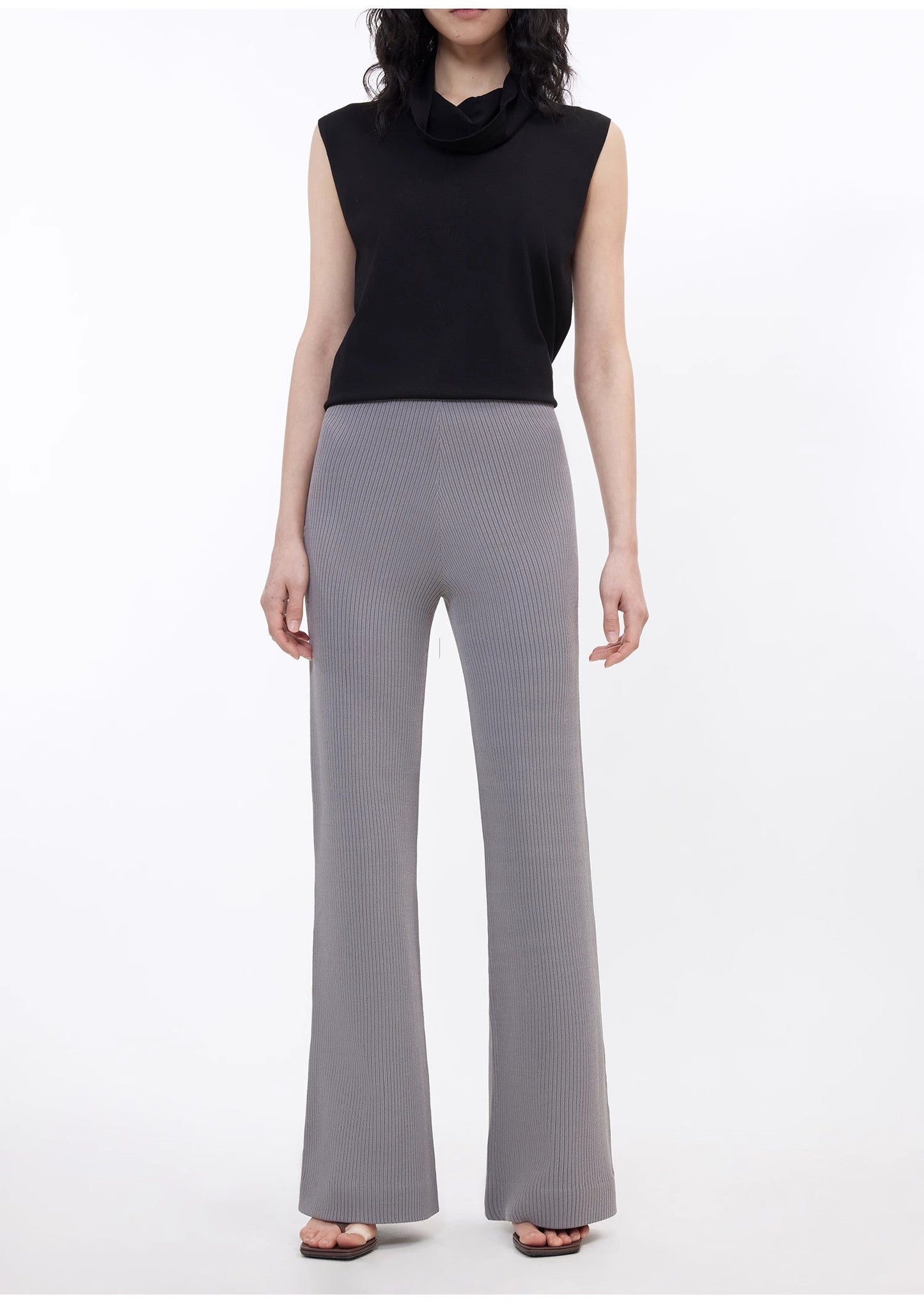Knitted Bootcut Trousers, Glutinous Rice Trousers, Pit Striped Casual Trousers