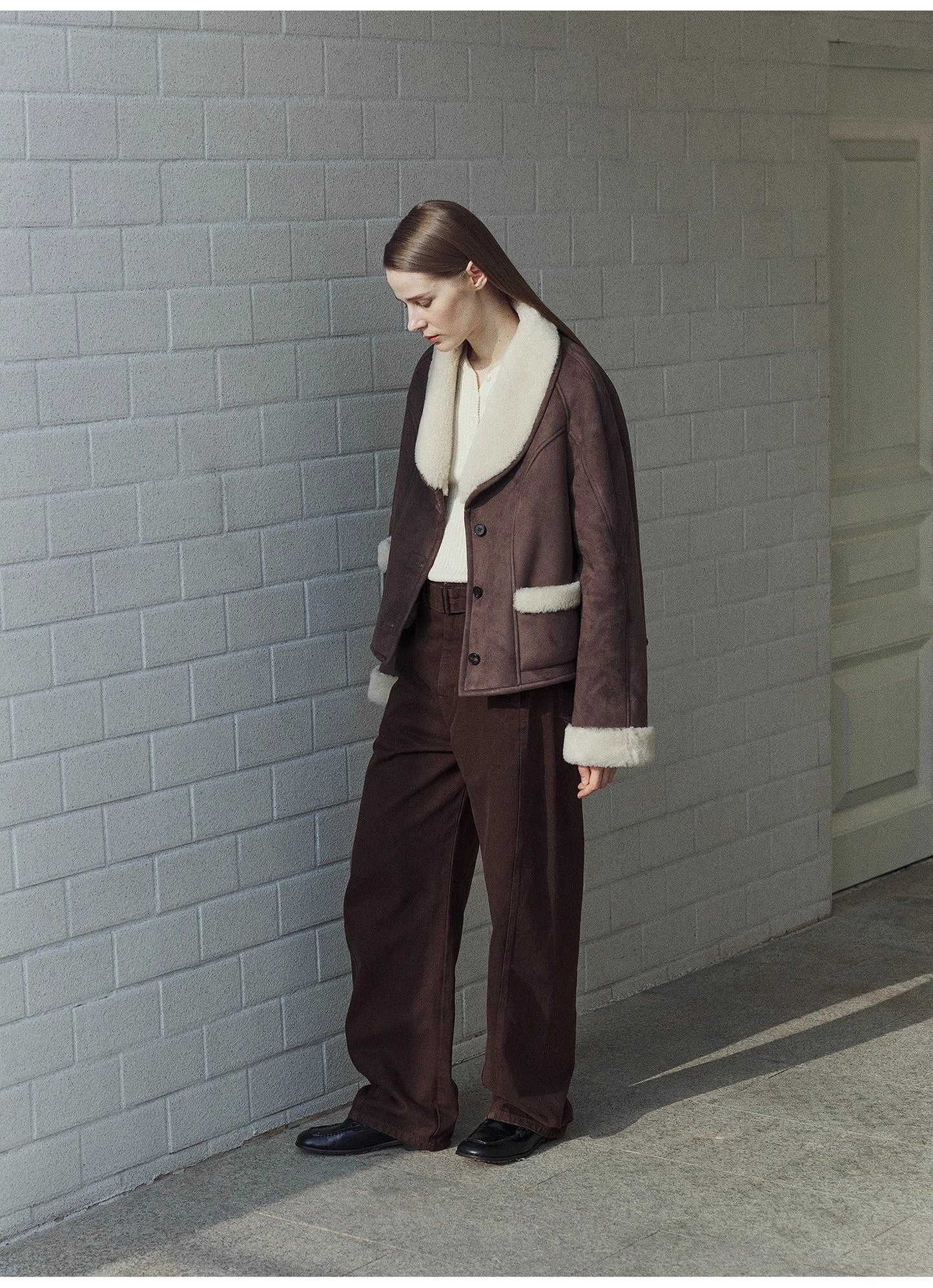 "Pure Era" Imported High-Quality Lamb Contrast Color Fruit Collar Short Wool Fur Coat