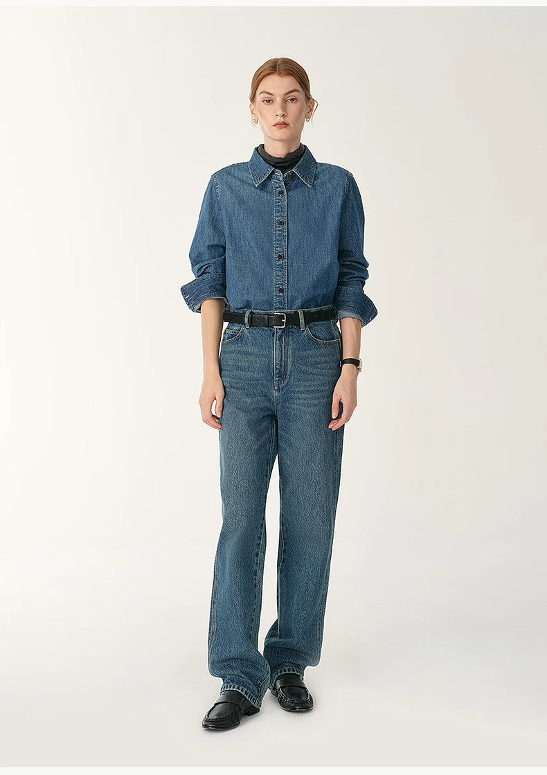 Italian Imported BERTO Denim Classic Old Money Style Lapel Shirt for Women