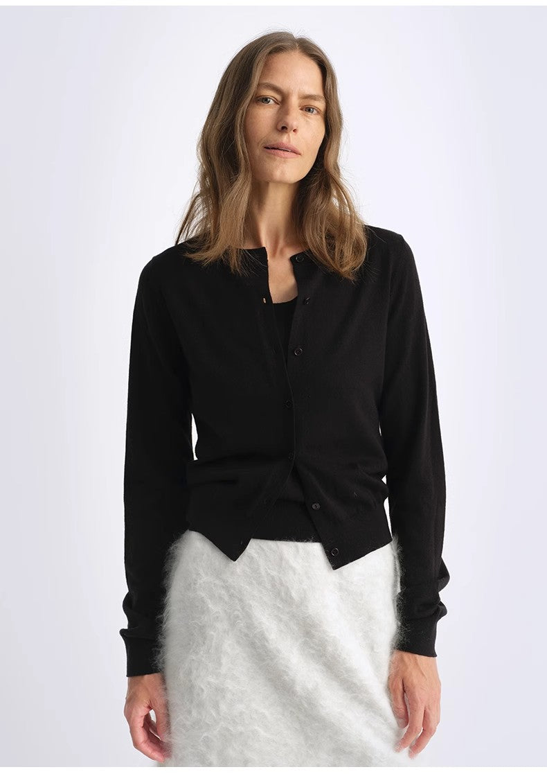 Machine Washable Round Neck Long Sleeve Multi-Color Knitted Wool Cardigan Solid Color Base Layer Top