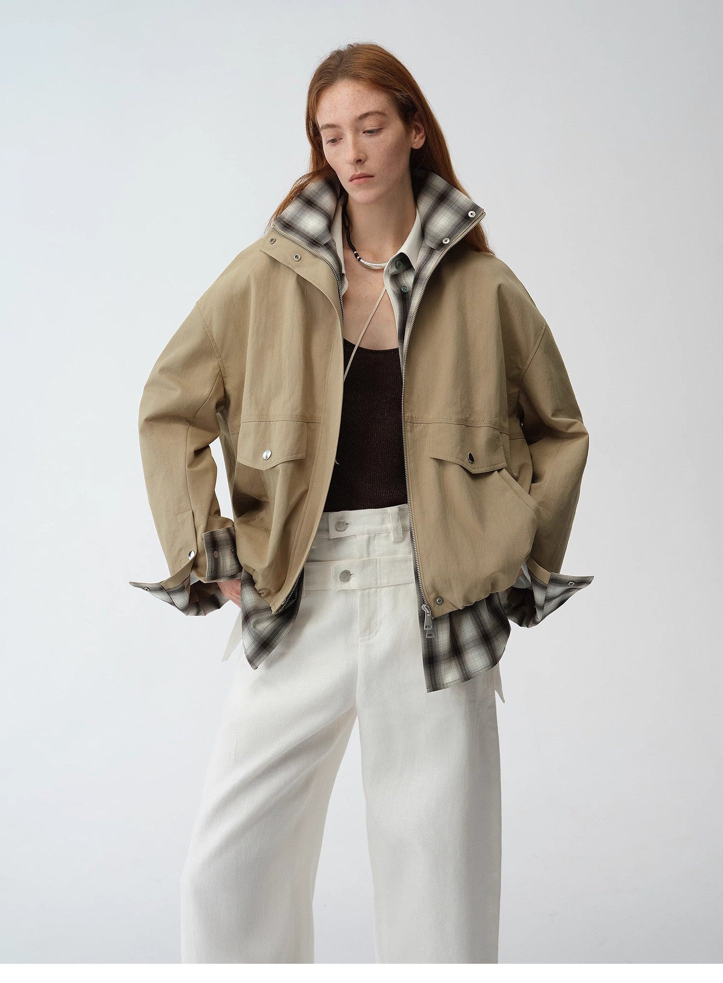 Fireladyfur Women's Retro Plaid Cotton Short Jacket | Loose Fit "Monsoon Climate"