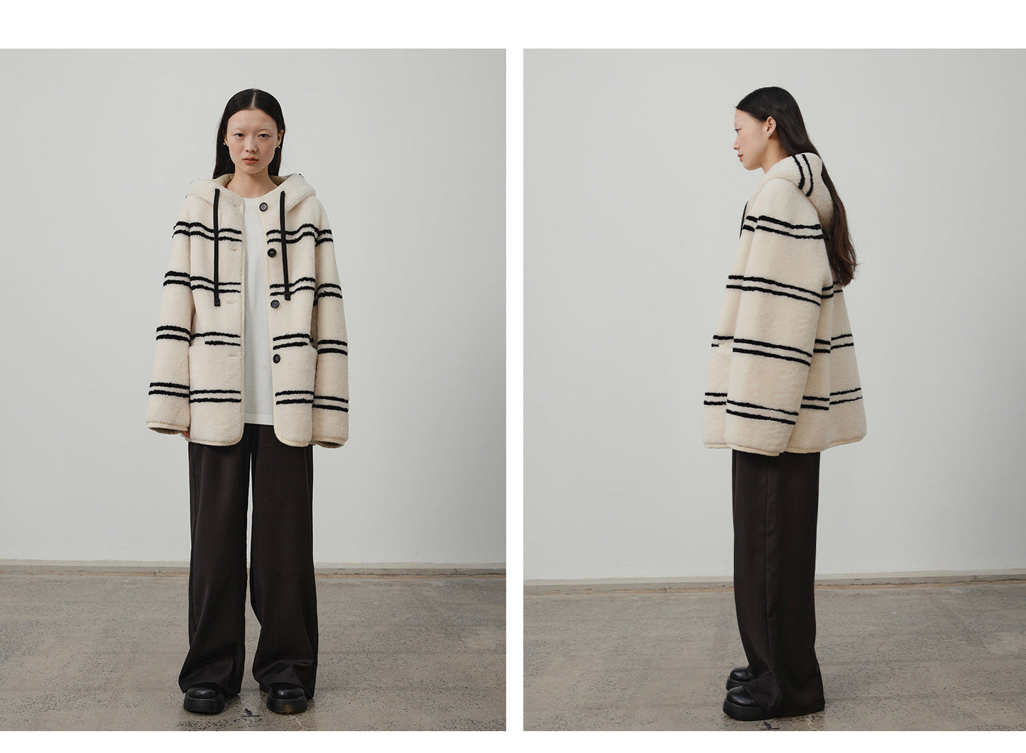 Snowy New Year Merino Sheepskin Lamb Wool Striped Jacket