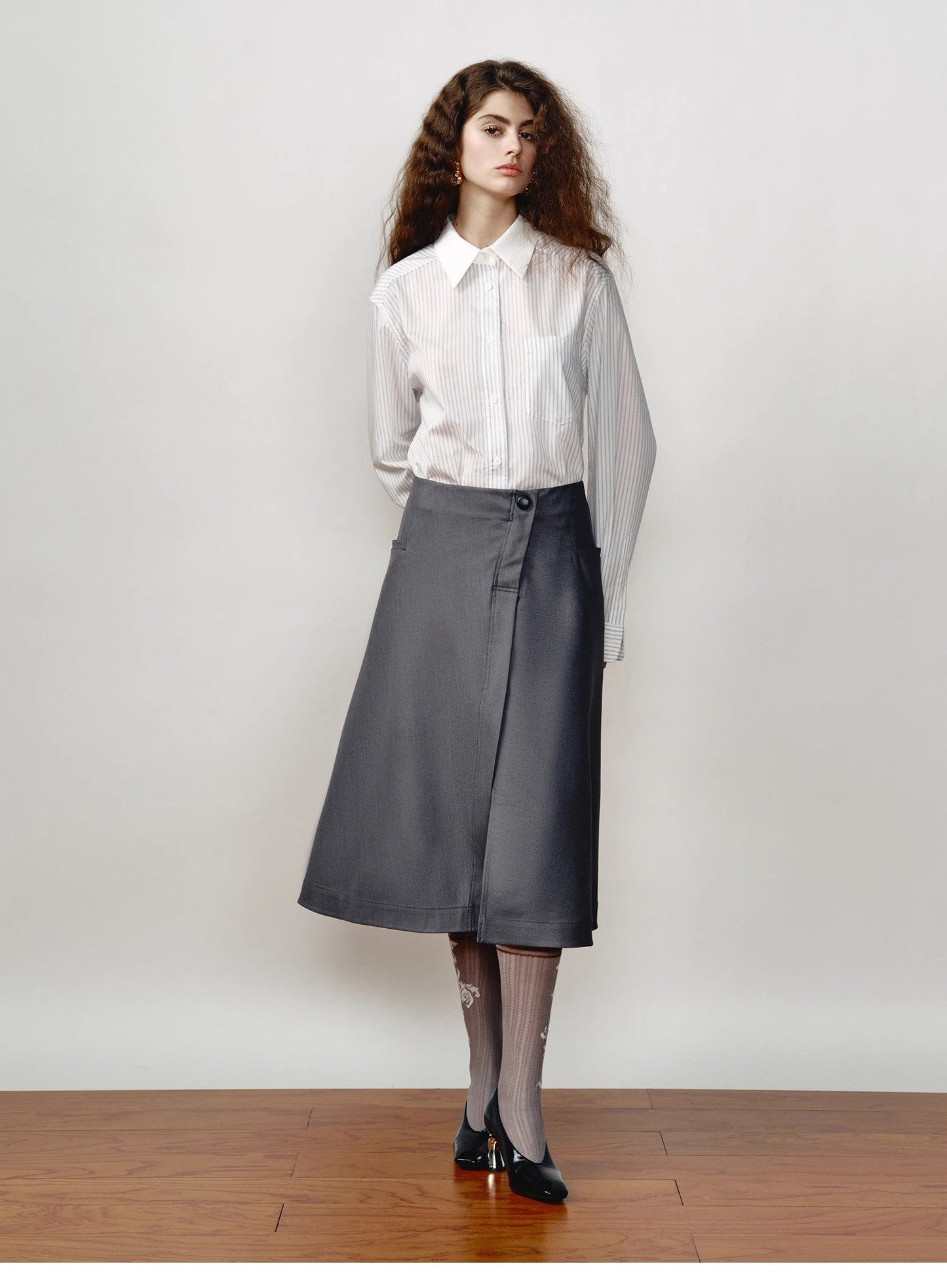 Lapel Contrast Classic Striped Shirt